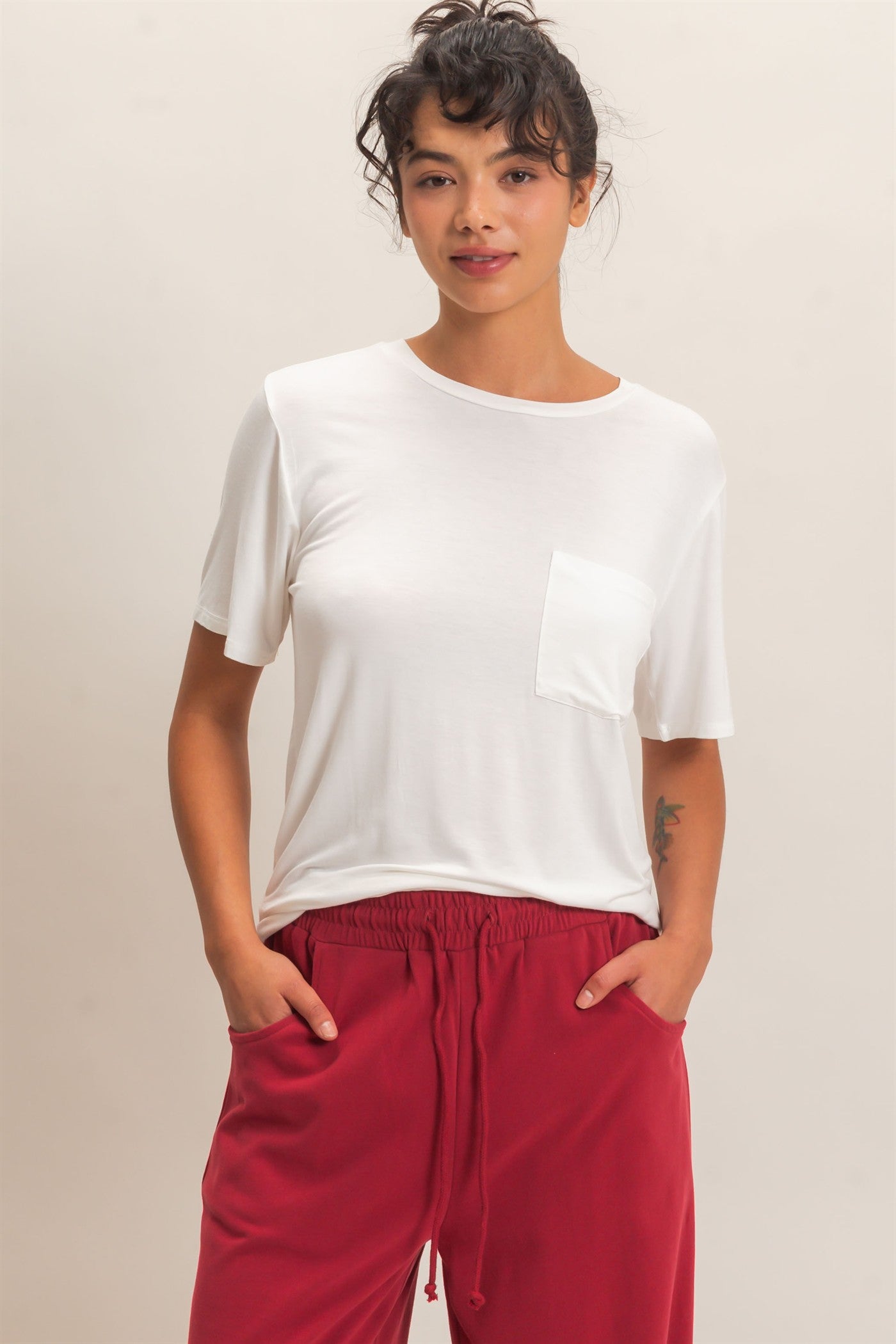 Wholesale Crew Neck Pocket Tee Clothing Tops DZ26E254 OFF WHITE DOUBLE ZERO