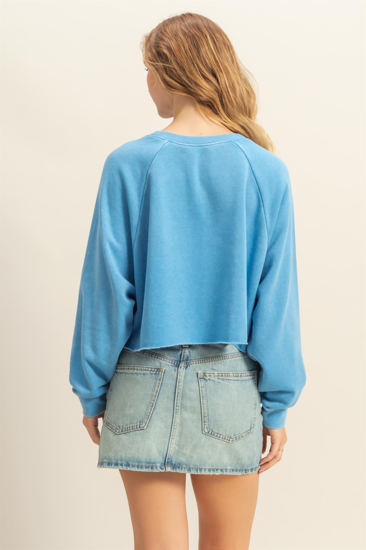 Wholesale Laid Back Crop Sweatshirt Sweatshirts DZ25C445 BLUE DOUBLE ZERO