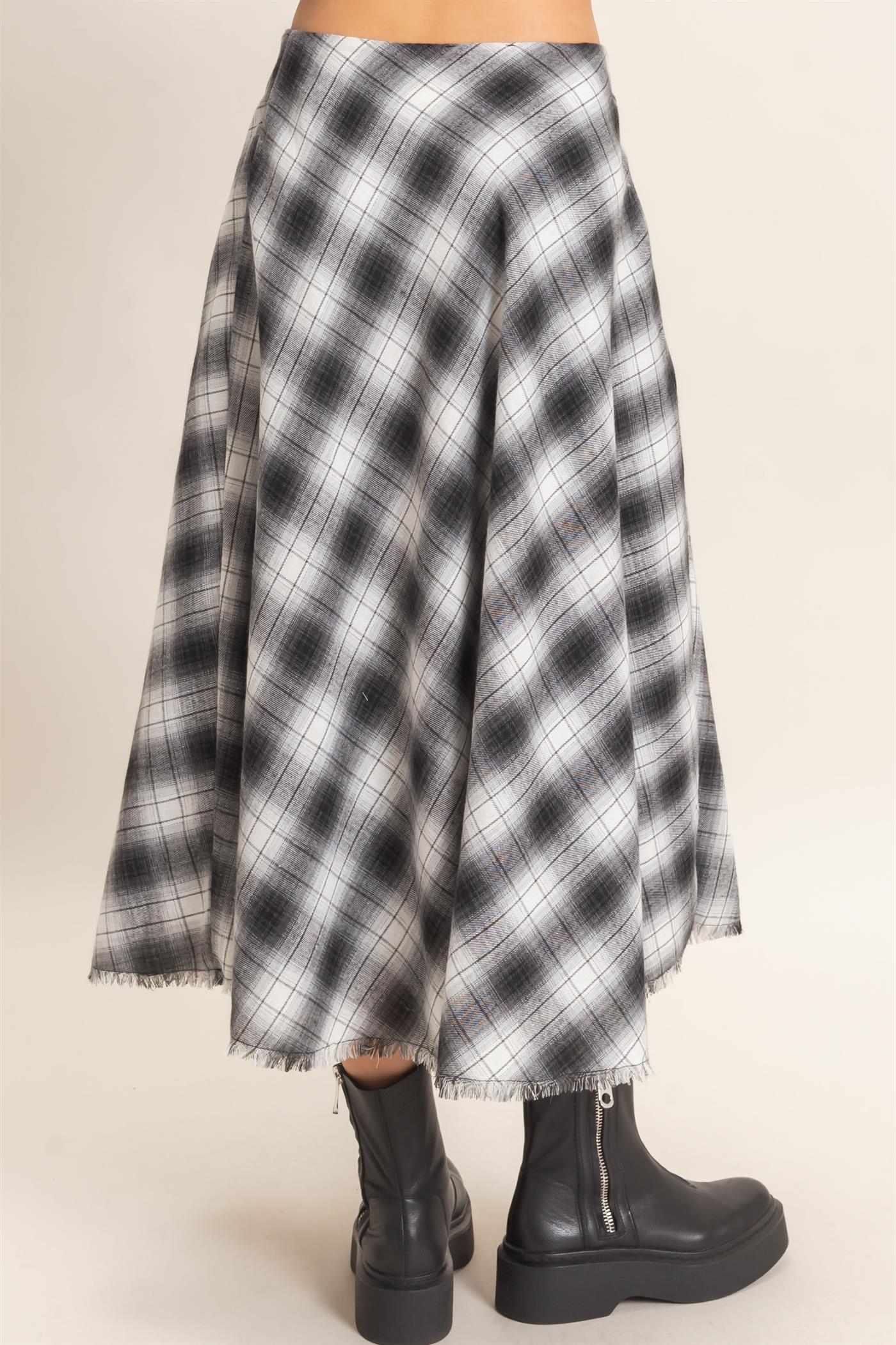 Wholesale A-Line Plaid Frayed Hem Skirt Skirts HF26E972 BLACK HYFVE
