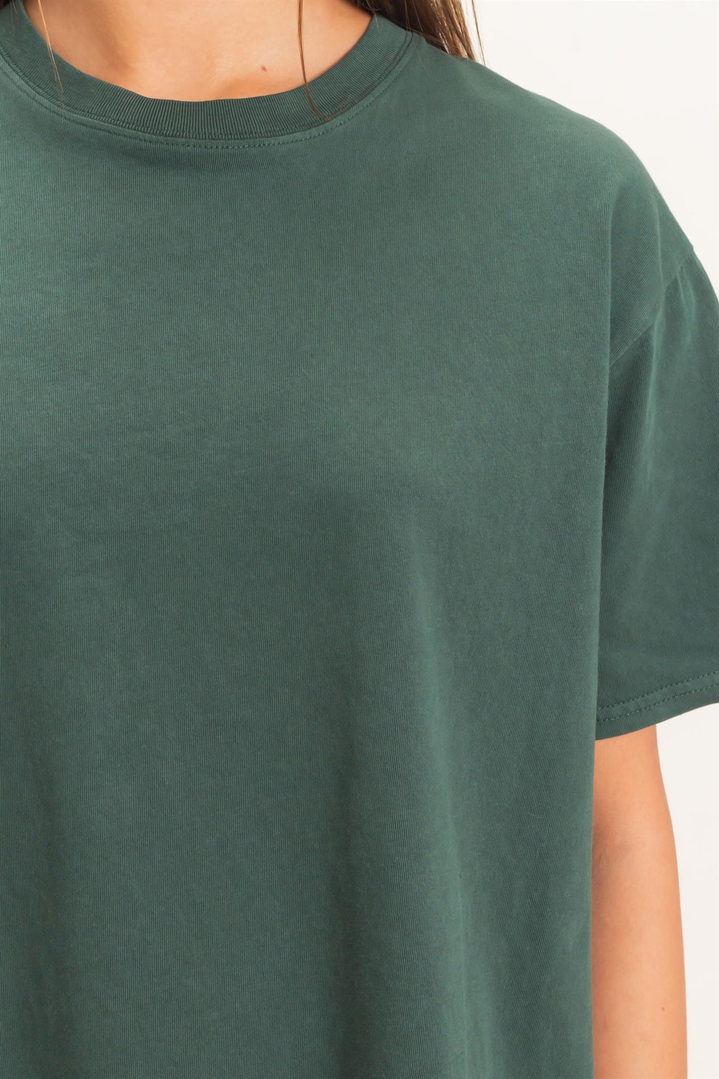 Wholesale Crew Neck Pigment Dye T-Shirt Clothing Tops DZ26E448 DARK GREEN DOUBLE ZERO