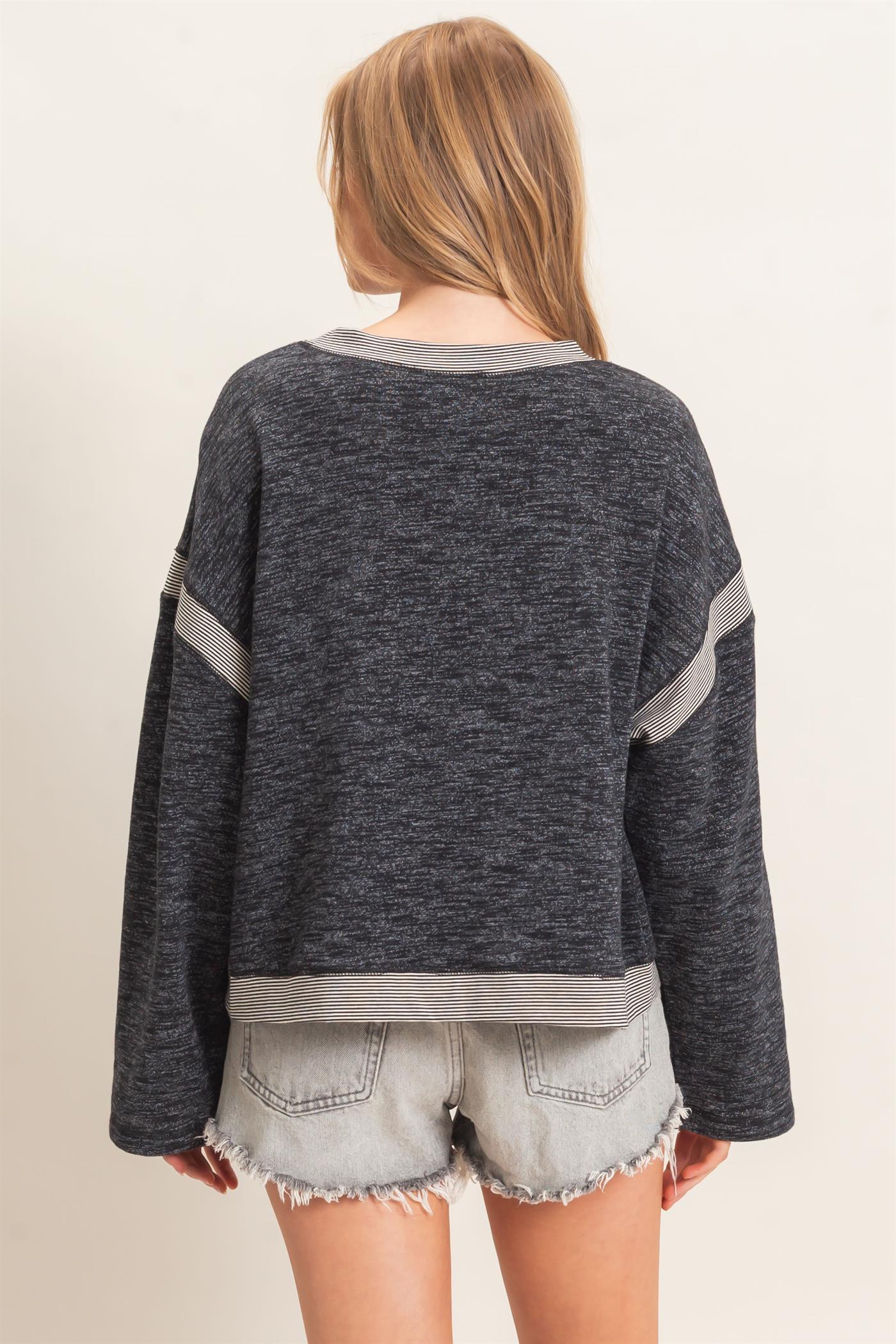 Wholesale Striped Trim Pocket Sweatshirt Sweatshirts HF26E557 BLACK HYFVE