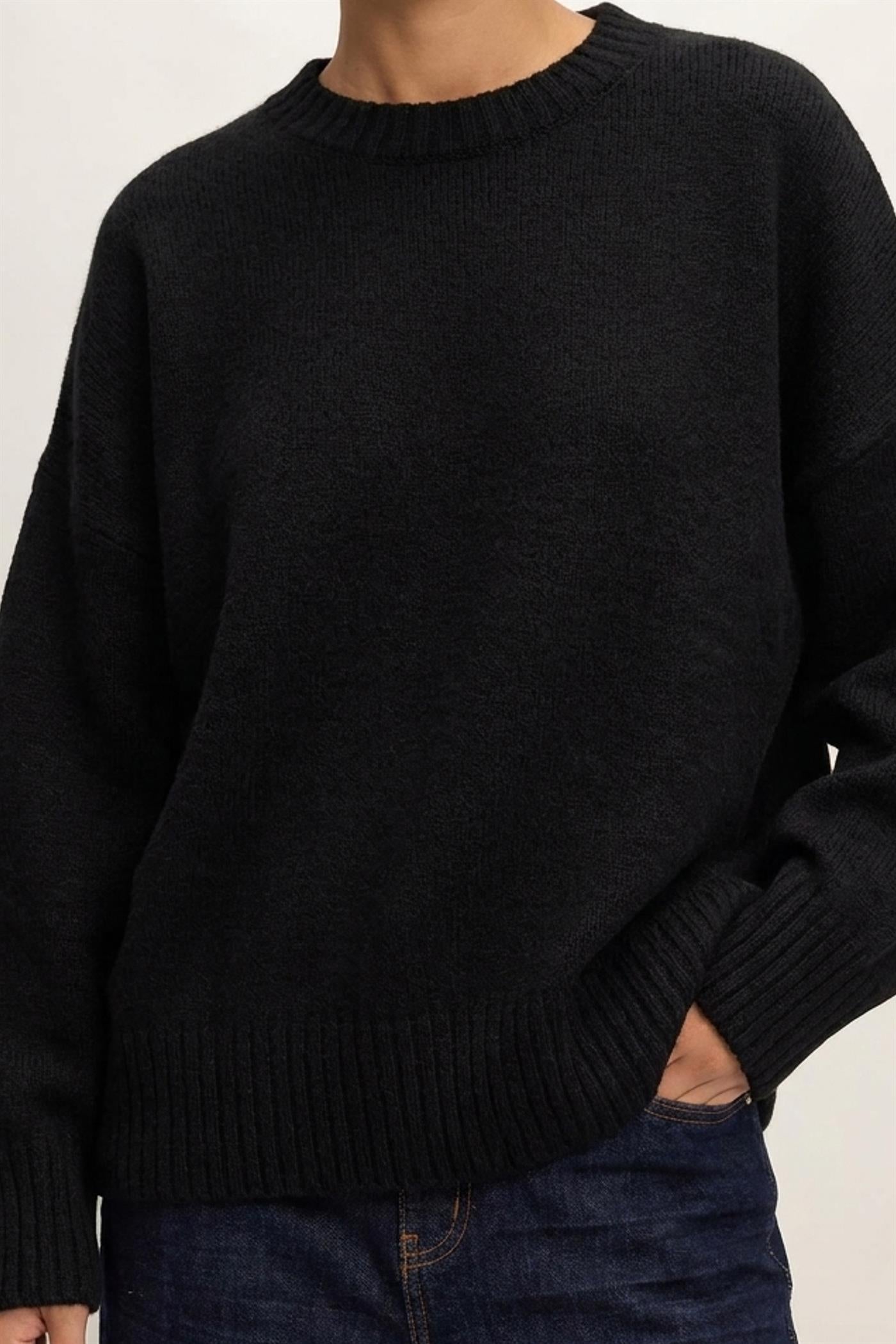 Wholesale Ribbed Crew Neck Sweater Sweaters HF26F179-D BLACK HYFVE