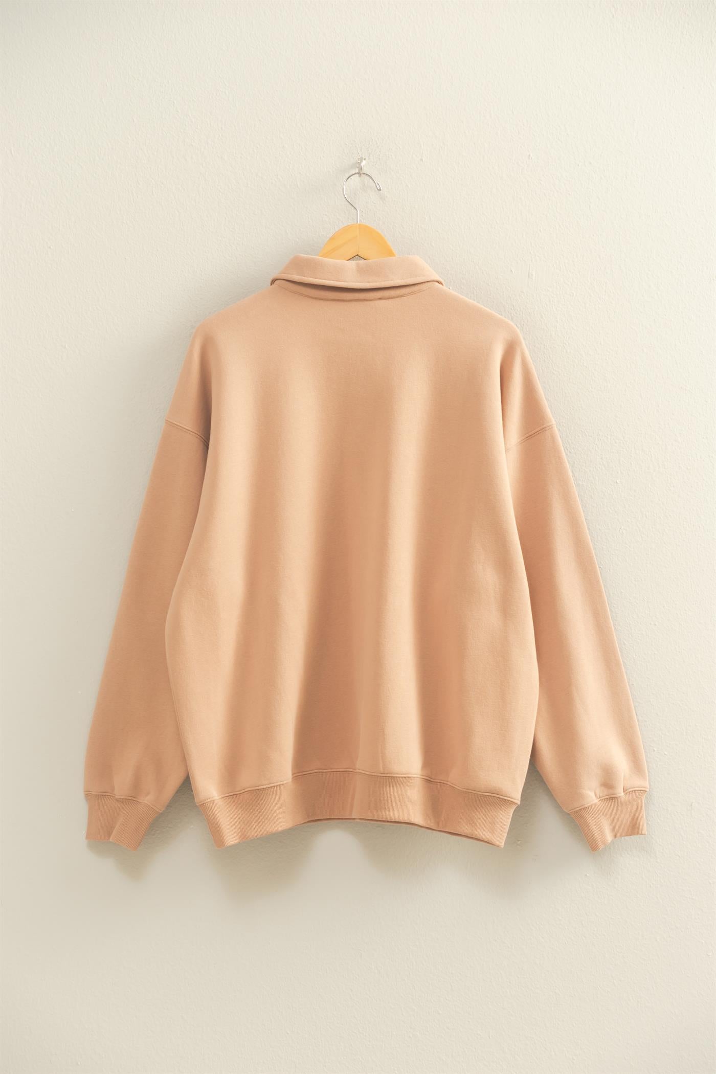 Wholesale Oversized Polo Collared Pullover Sweatshirts DZ25F074 DARK TAUPE DOUBLE ZERO