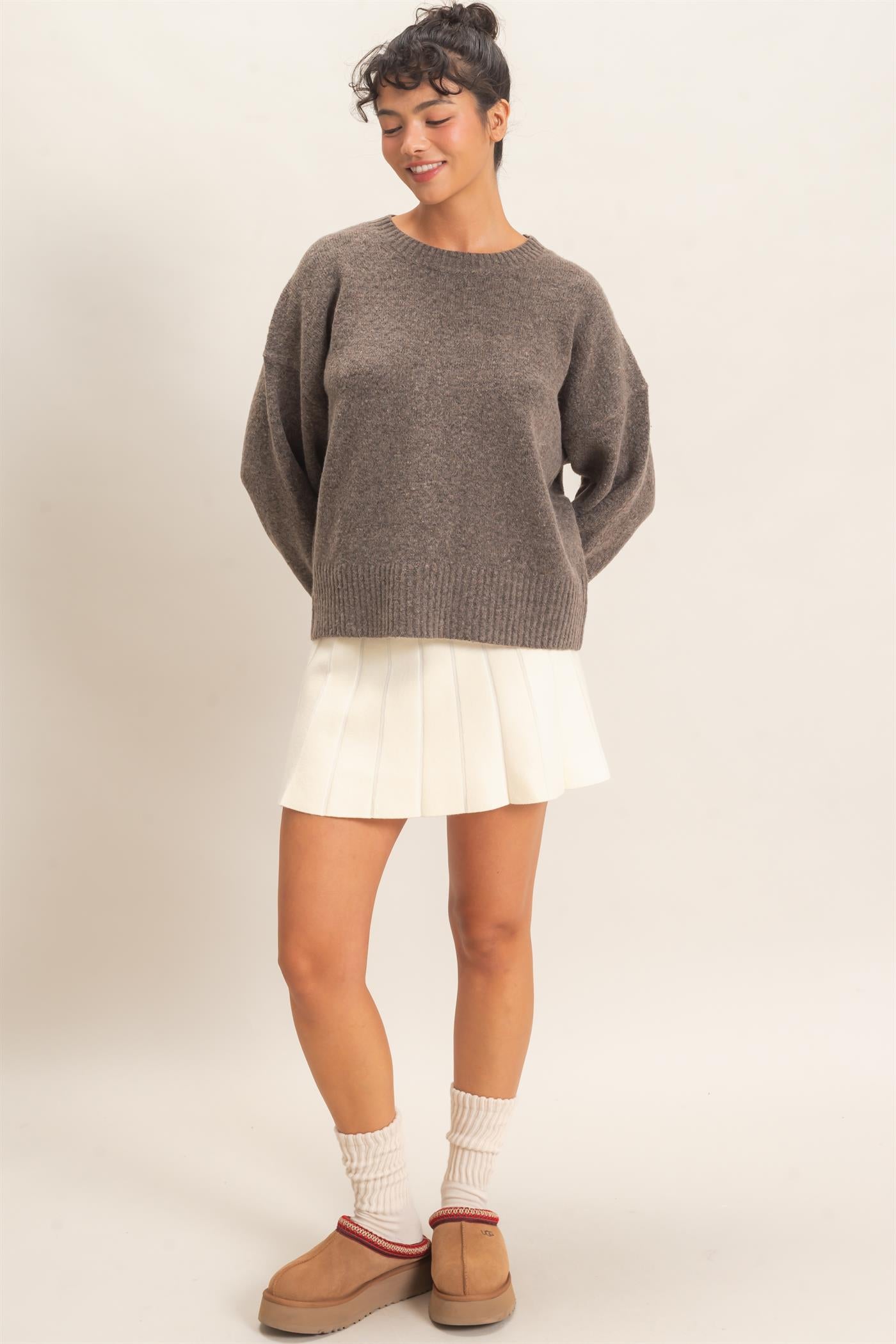 Wholesale Relaxed Fit Crew Neck Sweater Sweaters DZ26E956 ASH BROWN DOUBLE ZERO