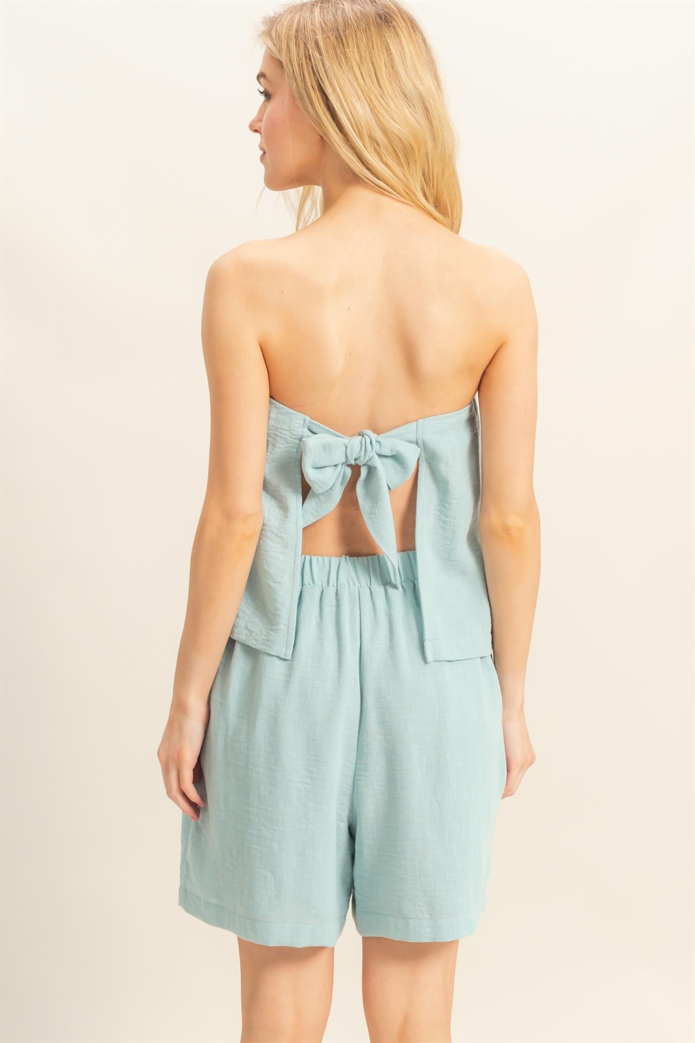 Wholesale Tube Top And Flowy Shorts Set Clothing HF25A273-SET L.BLUE HYFVE