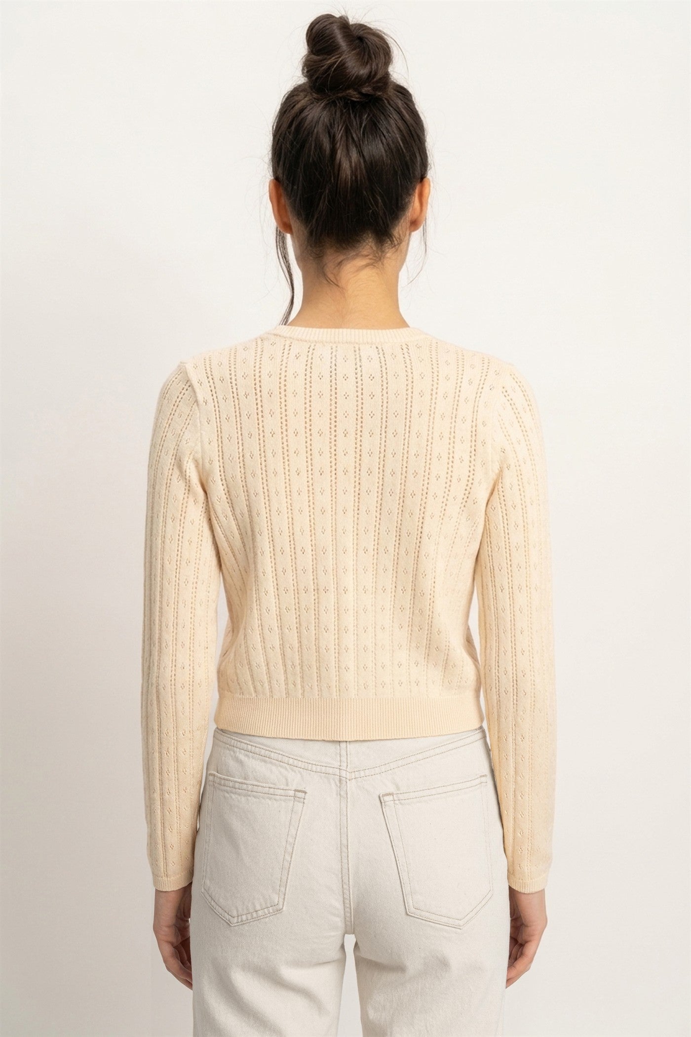 Wholesale Pointelle Button-Down Cardigan Cardigans DZ26E302 CREAM DOUBLE ZERO