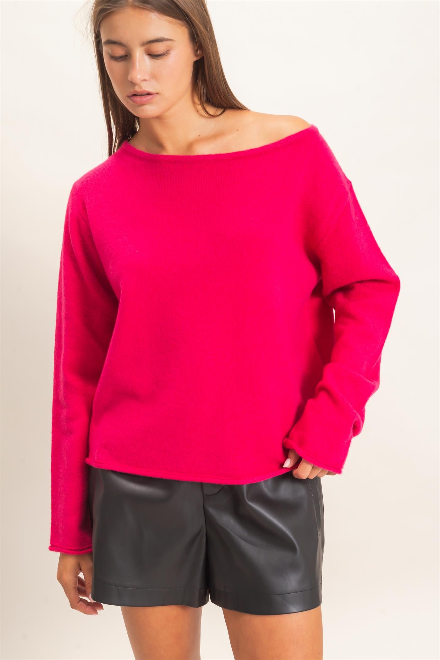 Wholesale Off The Shoulder Sweater Sweaters DZ26E652 FUCHSIA DOUBLE ZERO