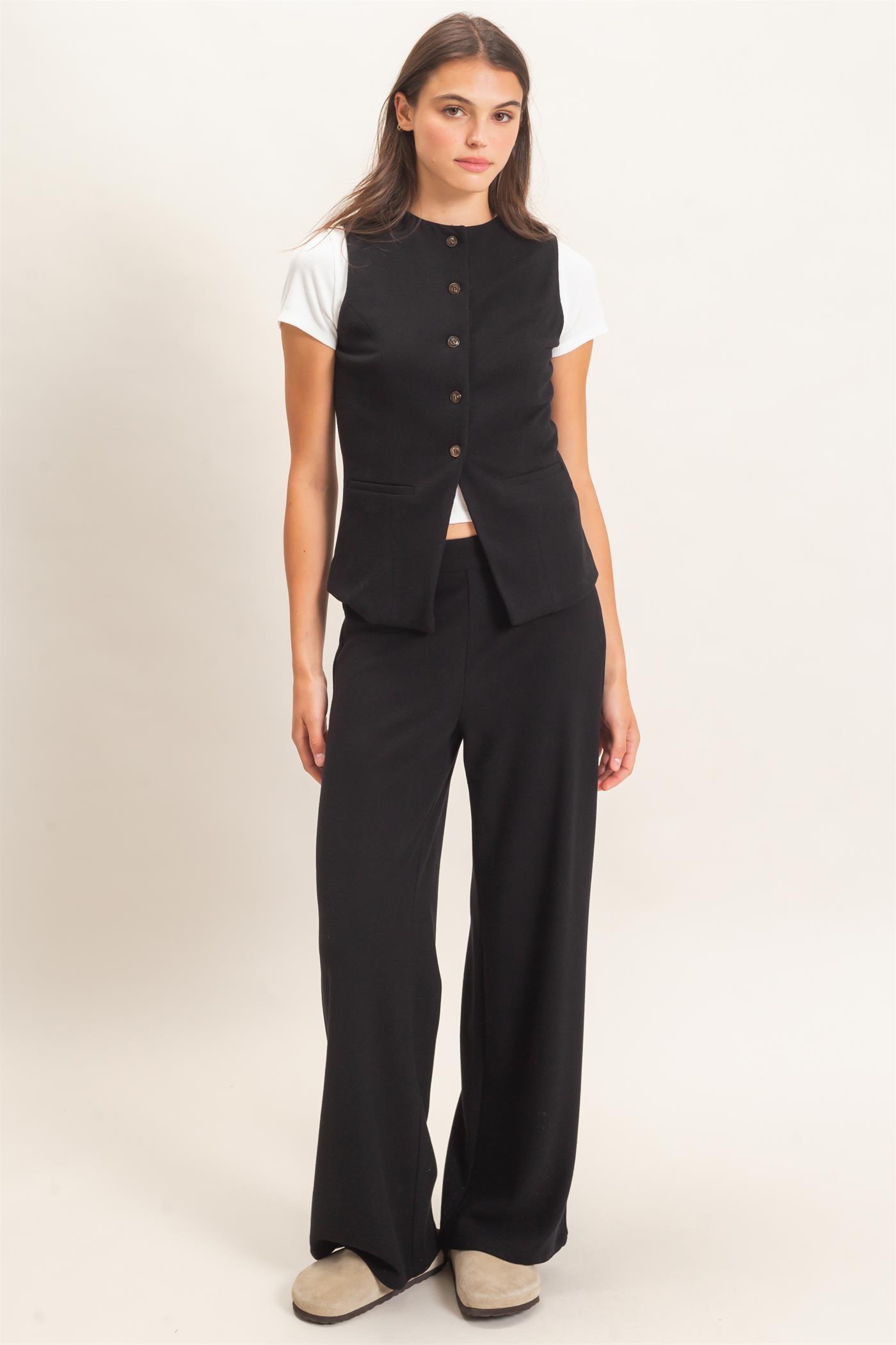 Wholesale Button-Up Vest And Pant Set Clothing HF26F226-SET-D BLACK HYFVE