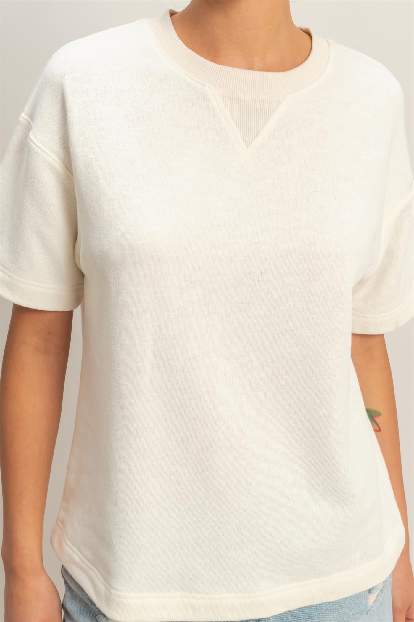 Wholesale Crew Neck Short Sleeve Top Clothing Tops DZ26A891 WHIP CREAM DOUBLE ZERO