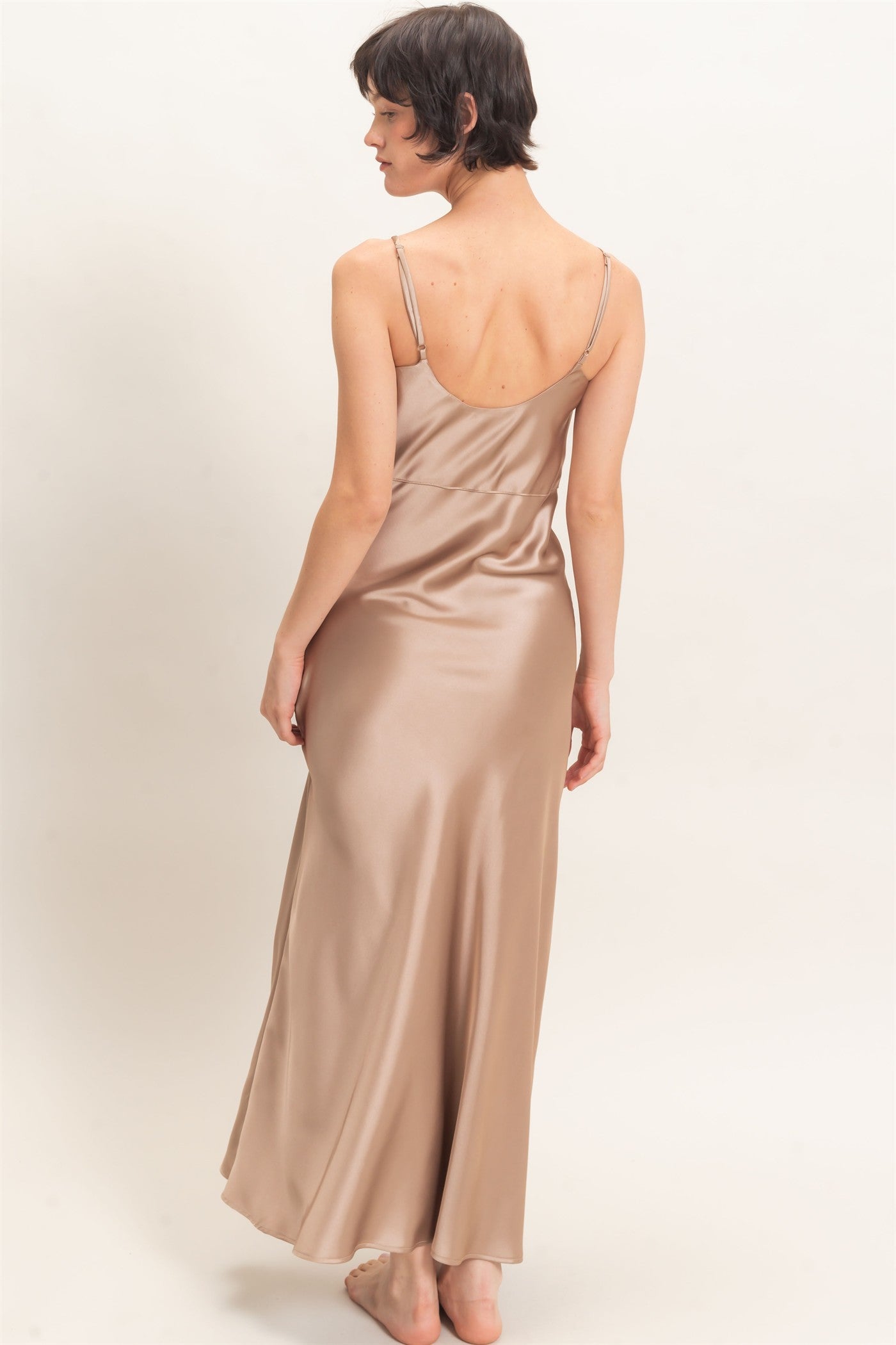 Wholesale Satin Slip Dress With Spaghetti Straps Dresses DZ26E380 DARK TAUPE DOUBLE ZERO