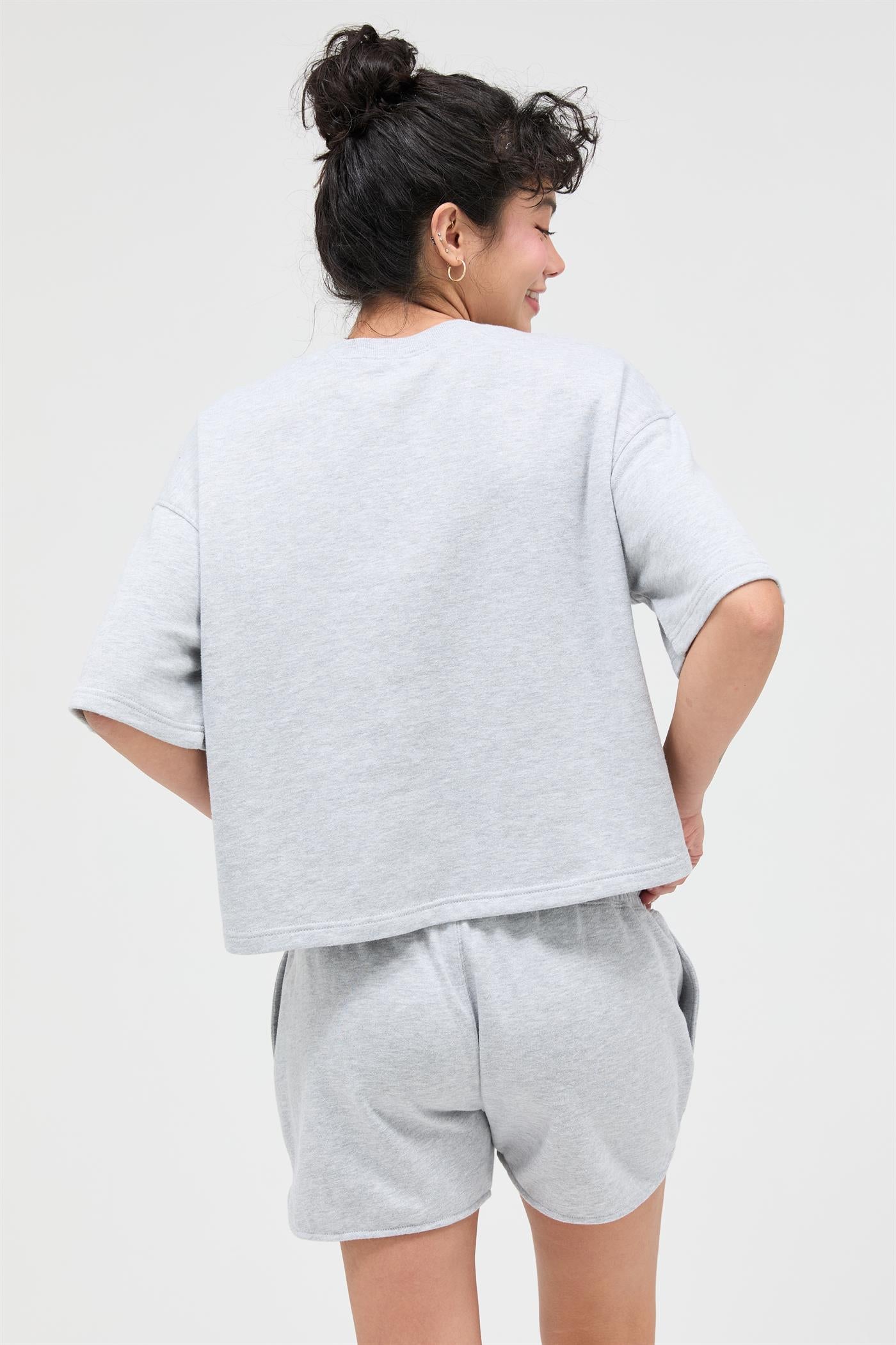 Wholesale Acid Wash Boxy Crew Neck Top T-Shirts DZ26C093 HEATHER GRAY DOUBLE ZERO