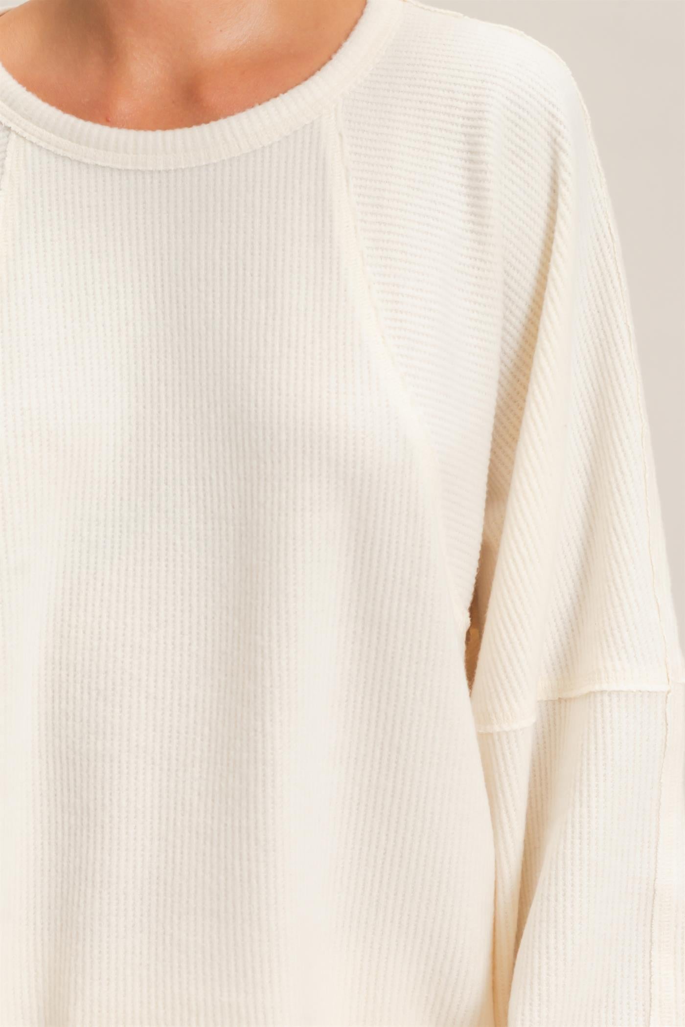 Wholesale Brushed Waffle Long Sleeve Top Clothing Tops DZ26F312 CREAM DOUBLE ZERO