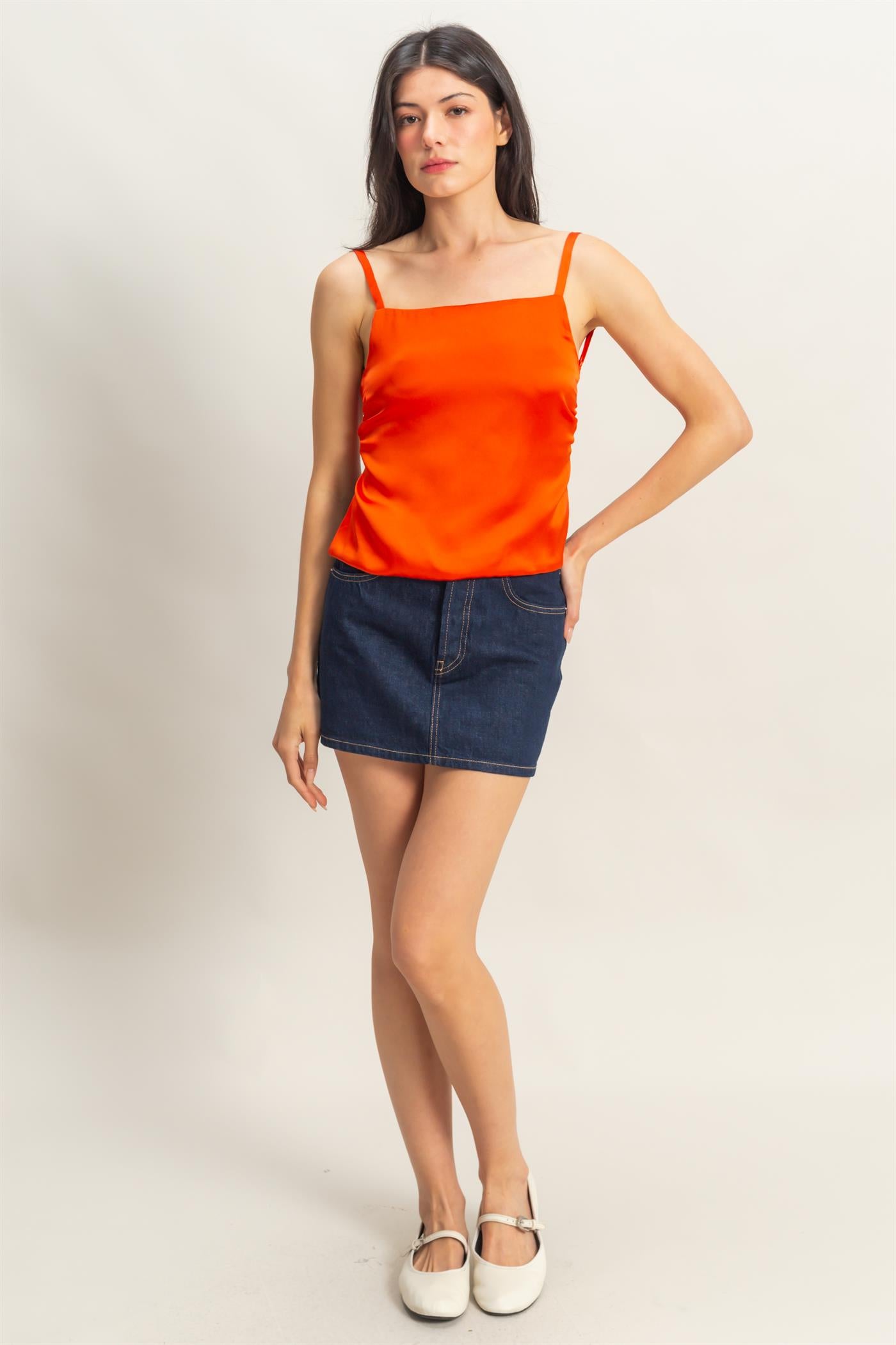 Wholesale Satin Back Tie Detail Sleeveless Top Clothing Tops DZ25C126 TOMATO DOUBLE ZERO