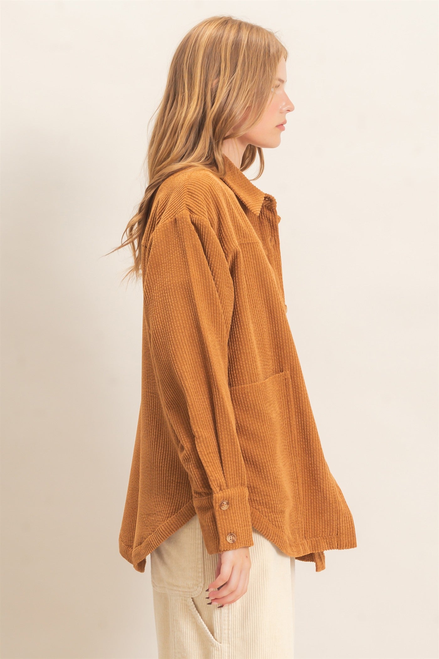 Wholesale Corduroy Button-Up Shirt Outerwear HF26F163 CAMEL HYFVE