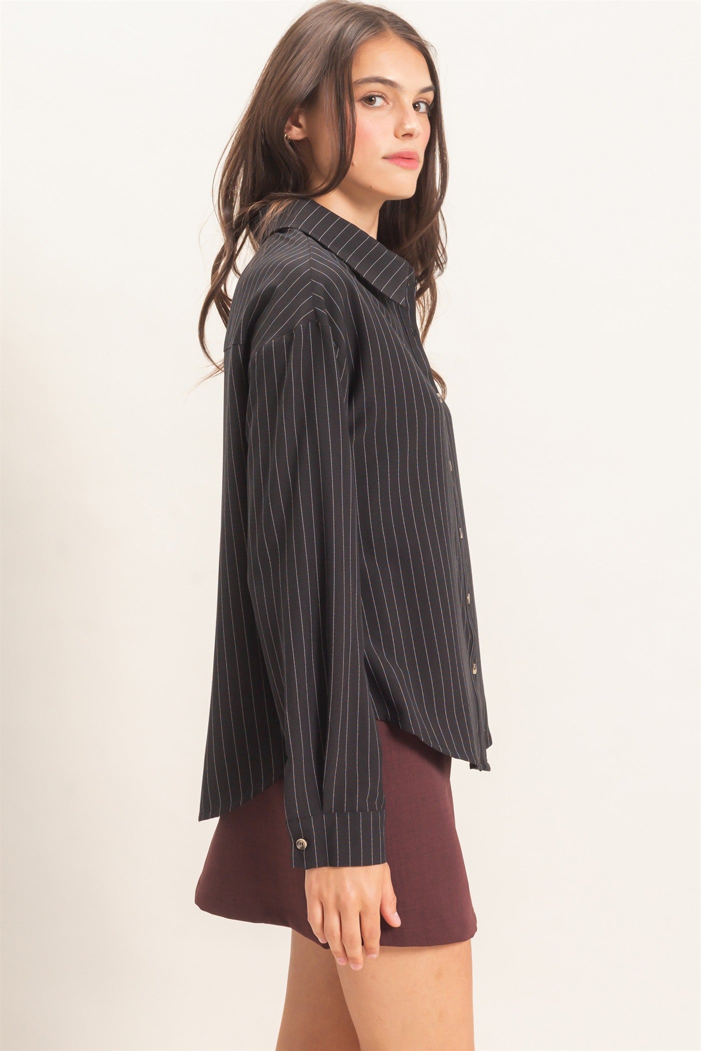Wholesale Striped Button-Up Shirt Shirts HF27A425 BLACK HYFVE