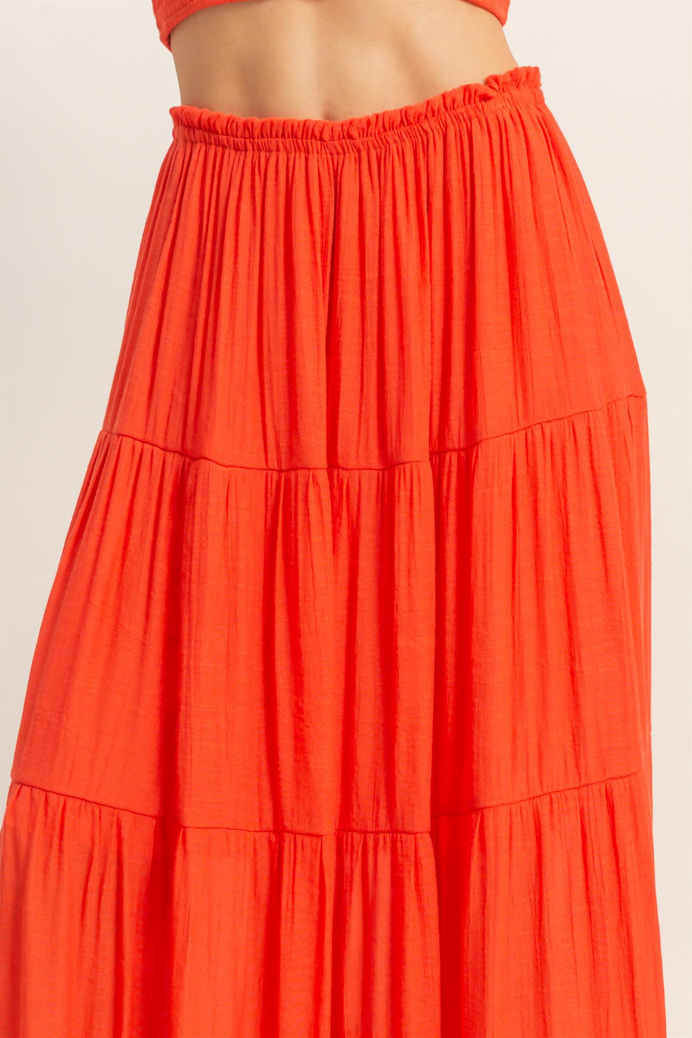 Wholesale Smocked Tube Top & Tiered Skirt Set Clothing HF26C289-SET-D ORANGE RED HYFVE
