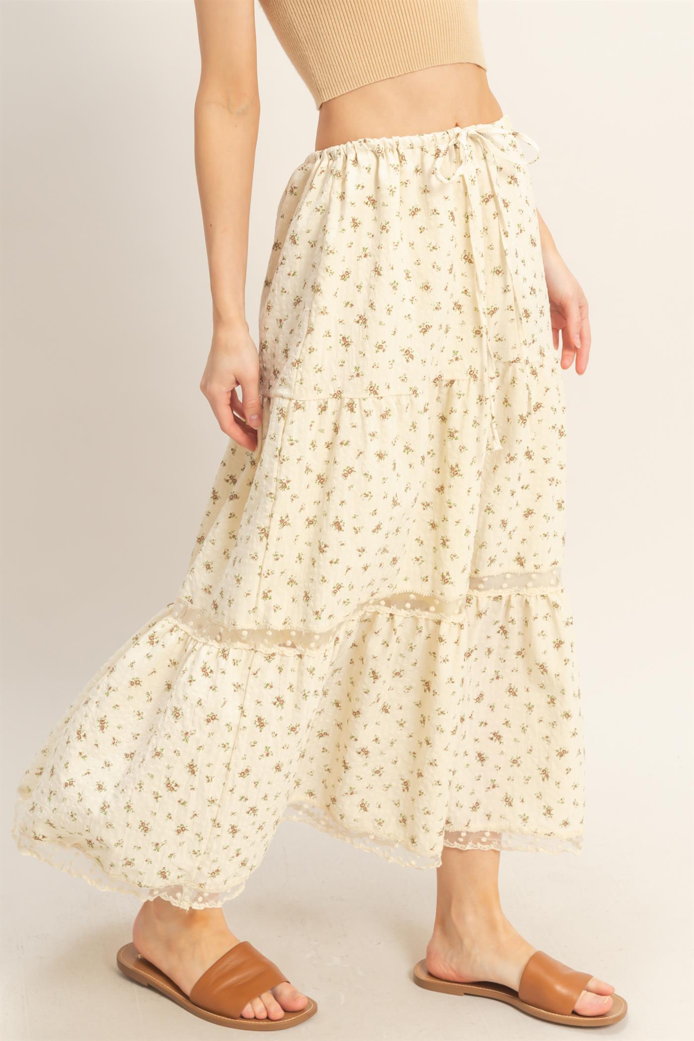 Wholesale Tiered Lace Trim Skirt Skirts HF26A697 BROWN HYFVE