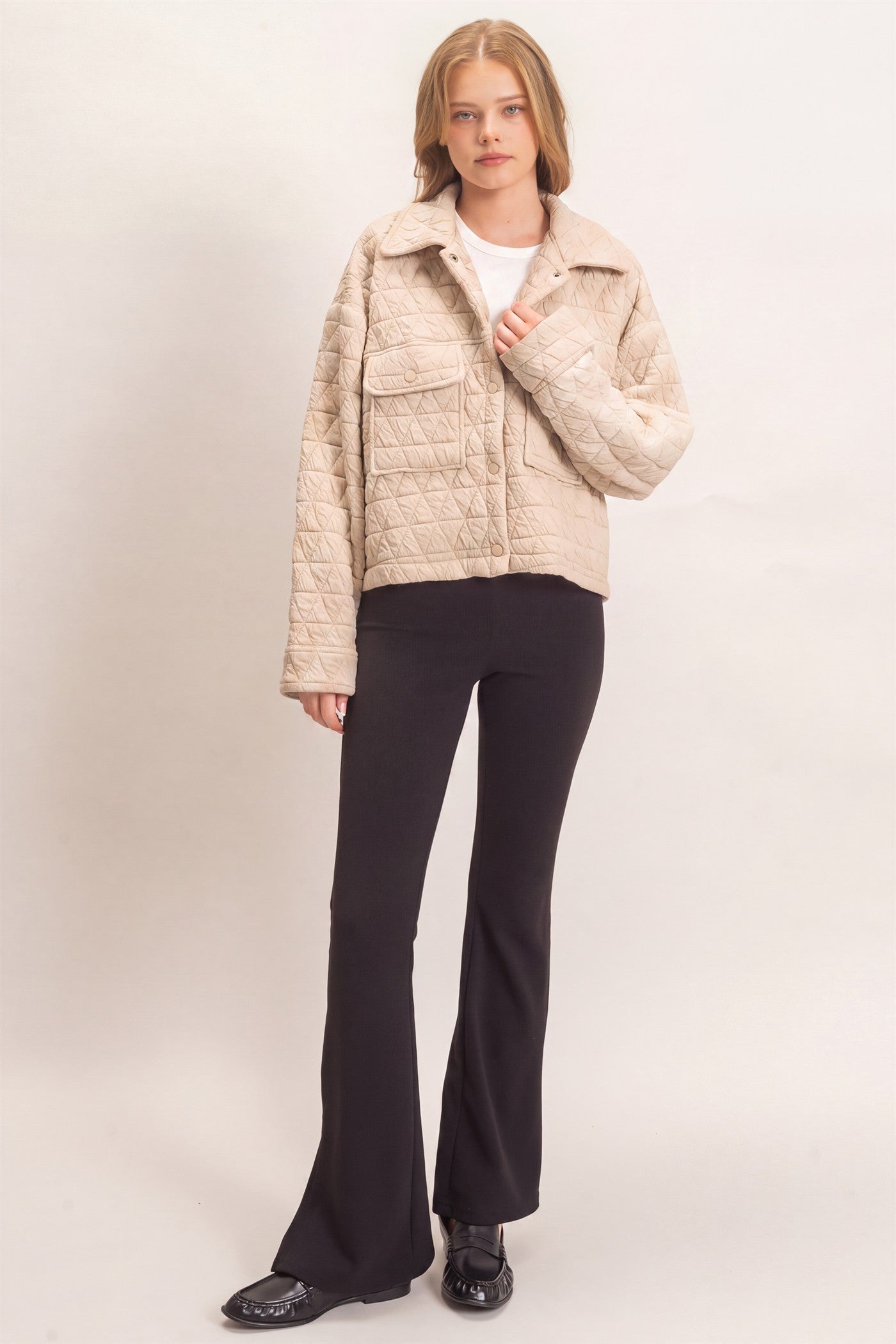 Wholesale Triangle Quilted Button-Up Jacket Coats & Jackets HF26F145 ALMOND MILK DOUBLE ZERO