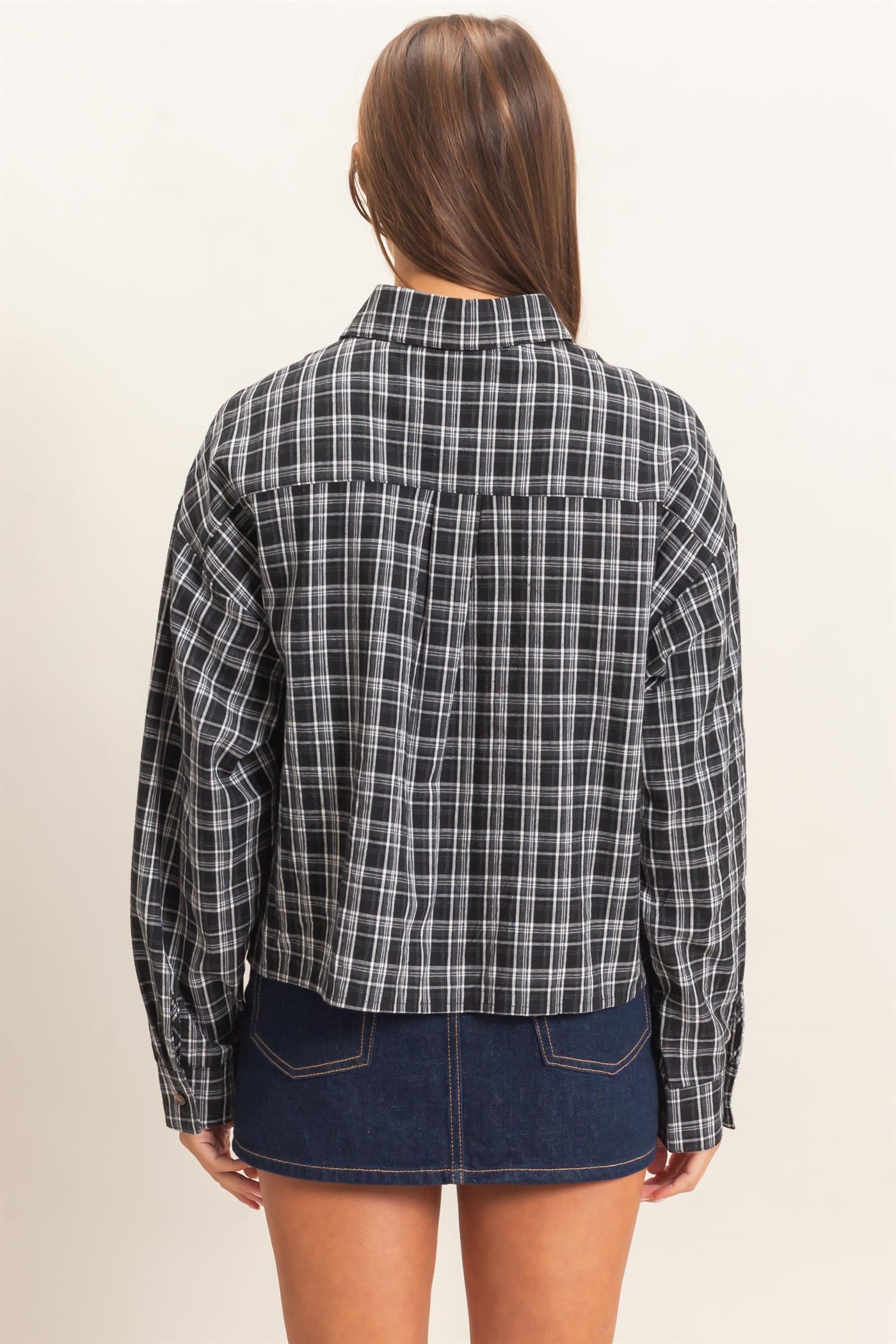 Wholesale Plaid Button-Up Shirt Clothing Tops DZ26E395 BLACK DOUBLE ZERO