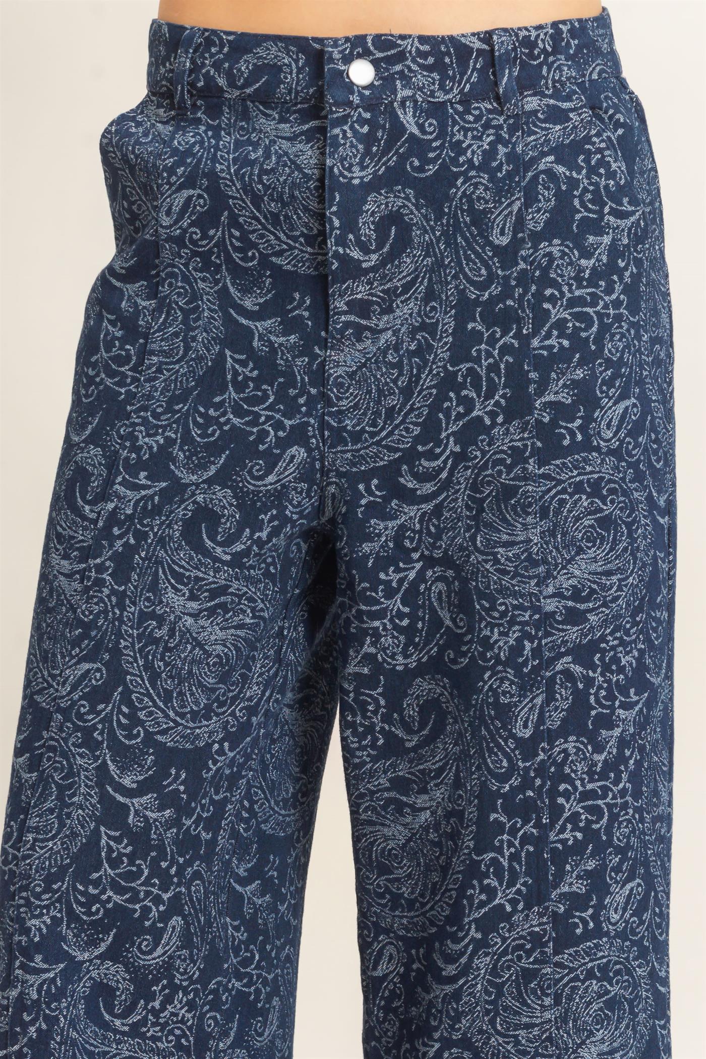 Wholesale Paisley Print Wide-Leg Pants Pants HF26F024 NAVY HYFVE