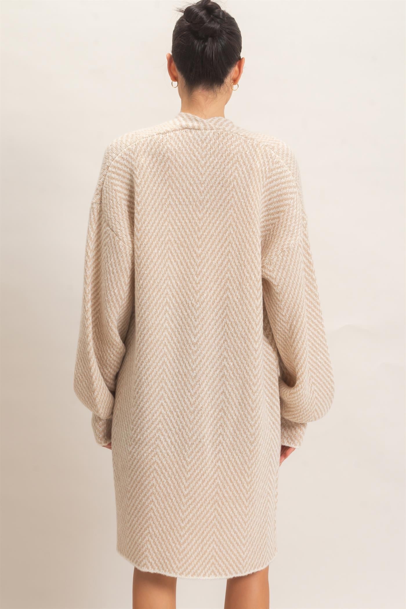 Wholesale Herringbone Pattern Open-Front Cardigan Cardigans HF26F171 TAUPE HYFVE