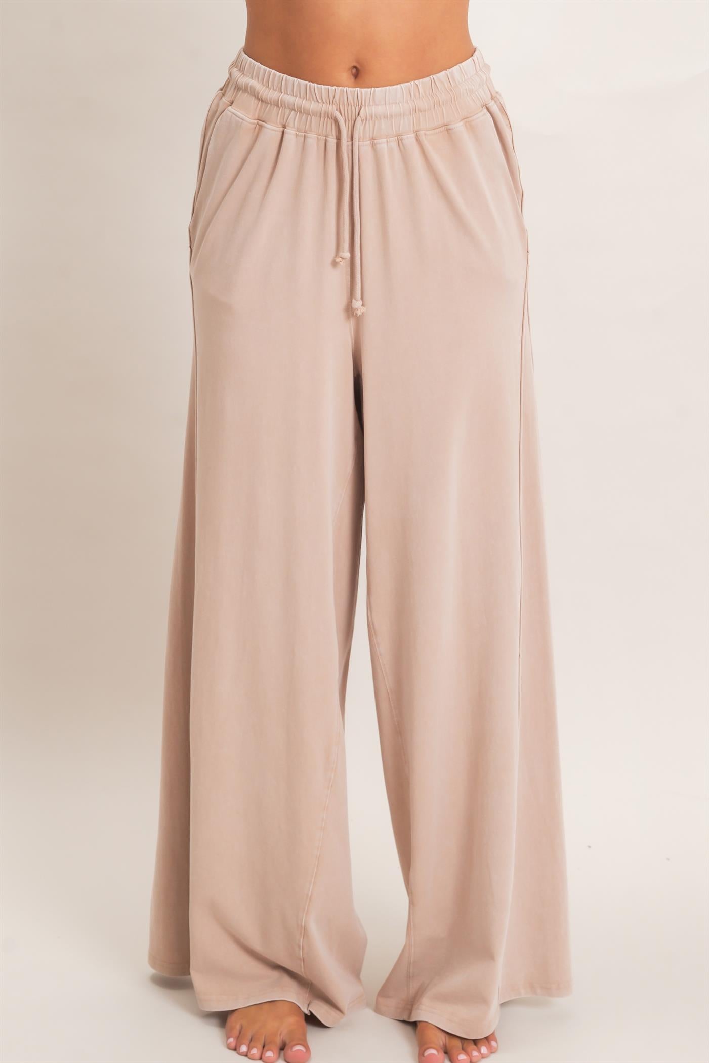 Wholesale Wide Leg Mineral Wash Pants Pants DZ26F406 DARK TAUPE DOUBLE ZERO