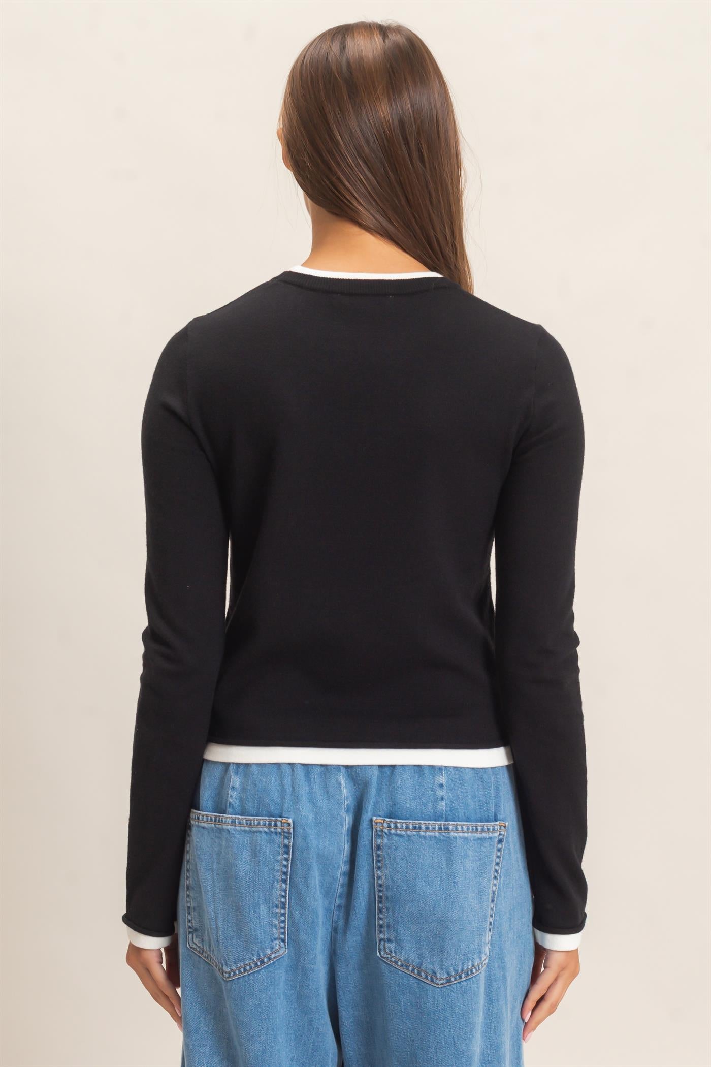 Wholesale Layer Effect Long Sleeve Knit Top Clothing Tops DZ26F394 BLACK DOUBLE ZERO