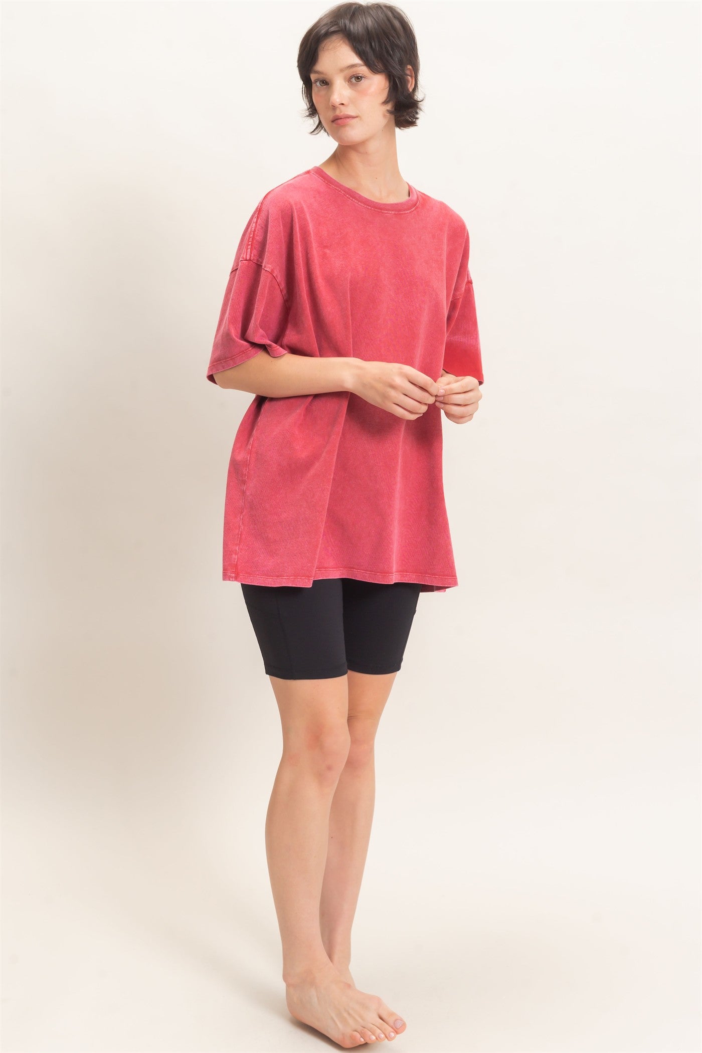 Wholesale Mineral Wash Oversized Crew Neck T-Shirts Clothing Tops DZ26C961 DARK RED DOUBLE ZERO