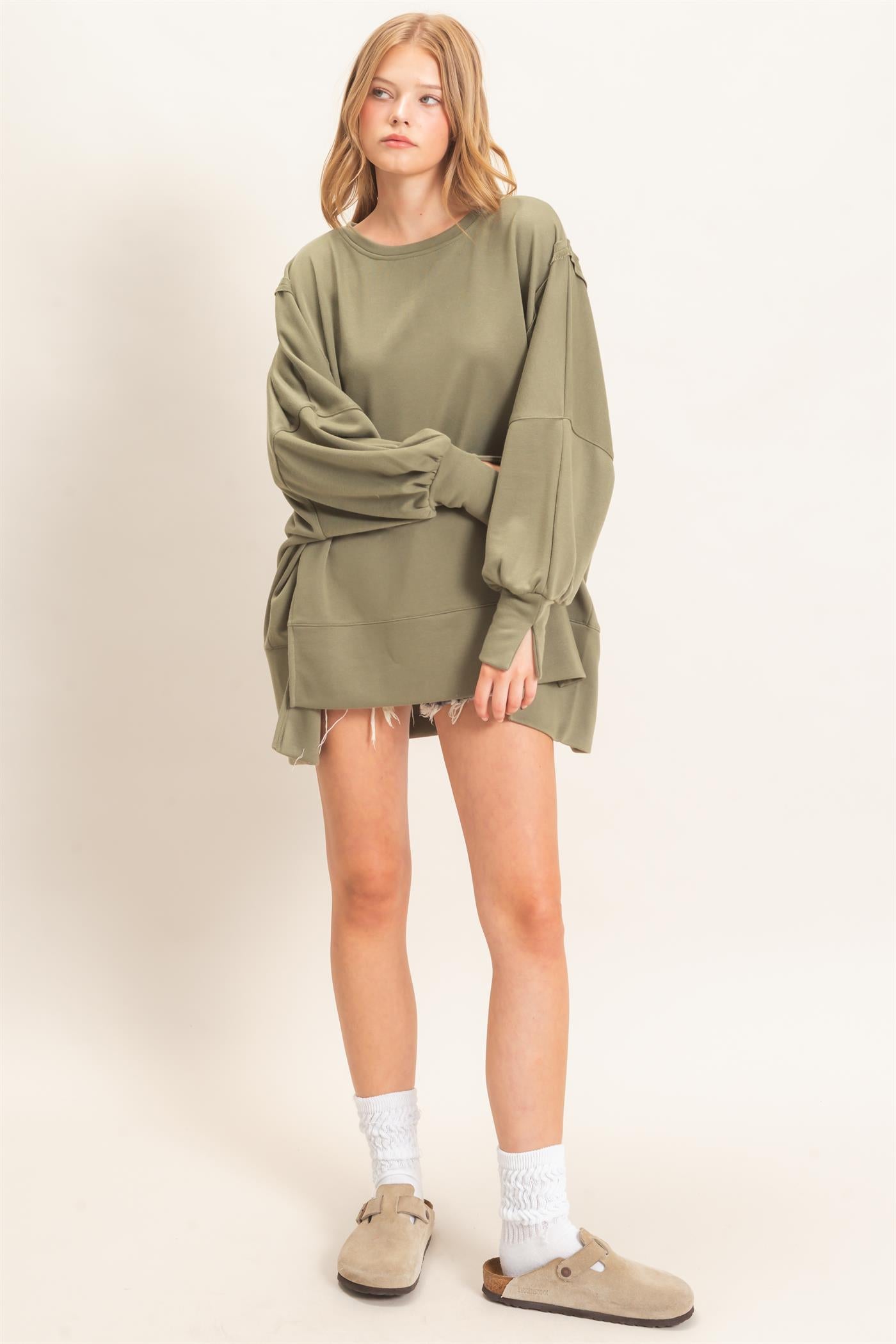 Wholesale Oversized Crew Neck Sweatshirt Sweatshirts HF26F132 OLIVE HYFVE