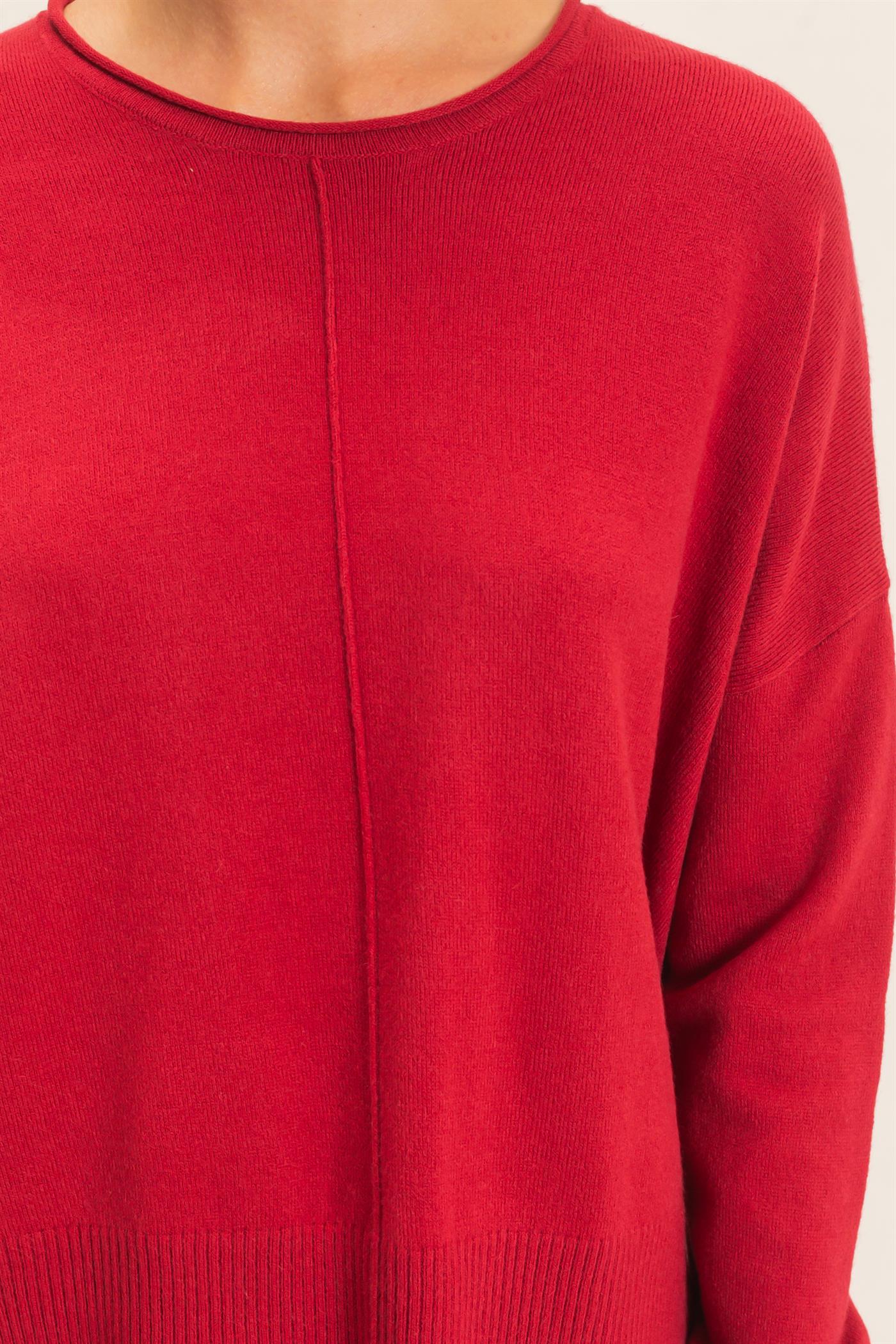 Wholesale Roll Neck Seam Detail Sweater Sweaters DZ26C975 DARK RED DOUBLE ZERO