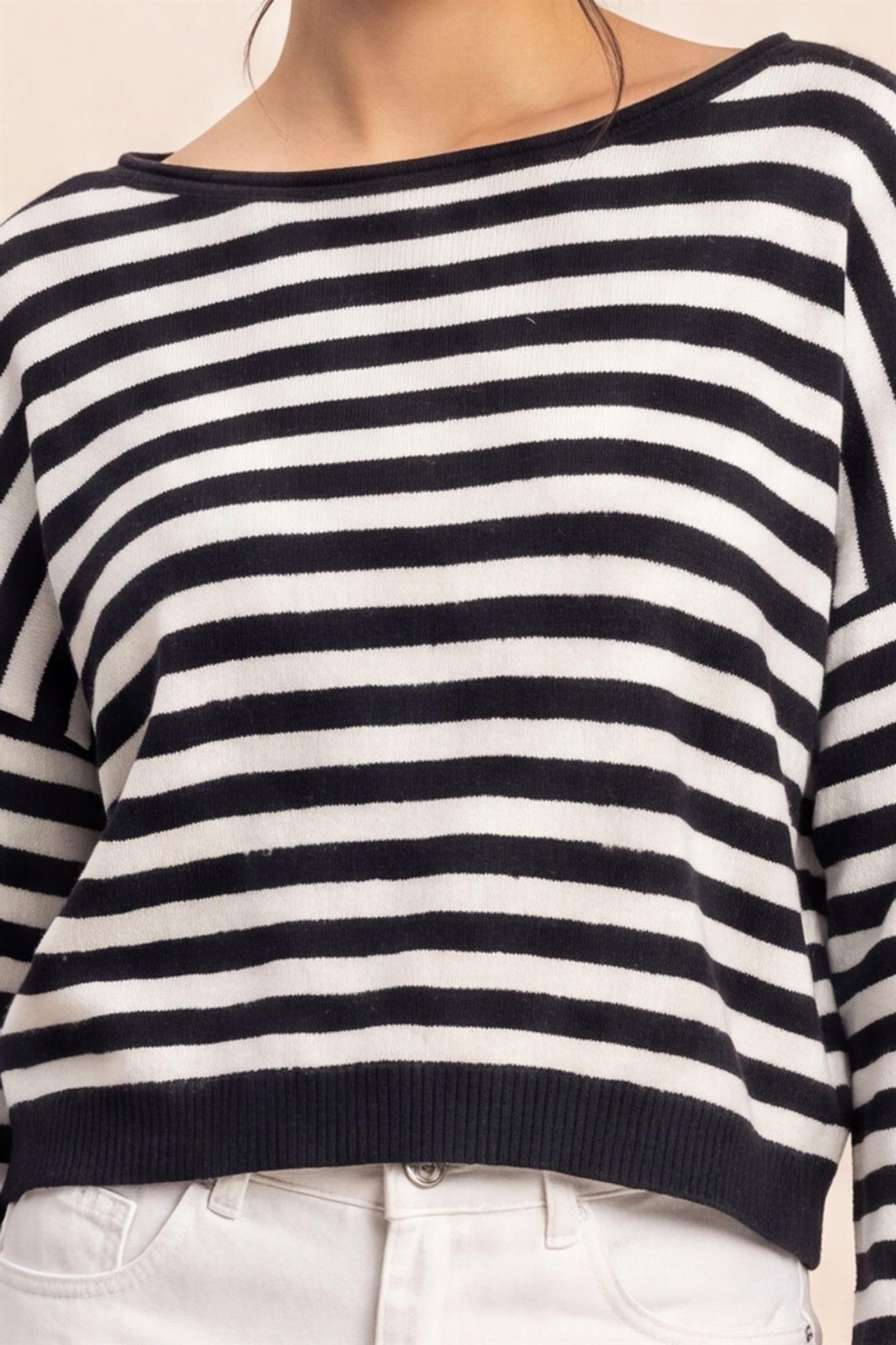 Wholesale Off The Shoulder Striped Sweater Sweaters DZ26E653 BLACK DOUBLE ZERO