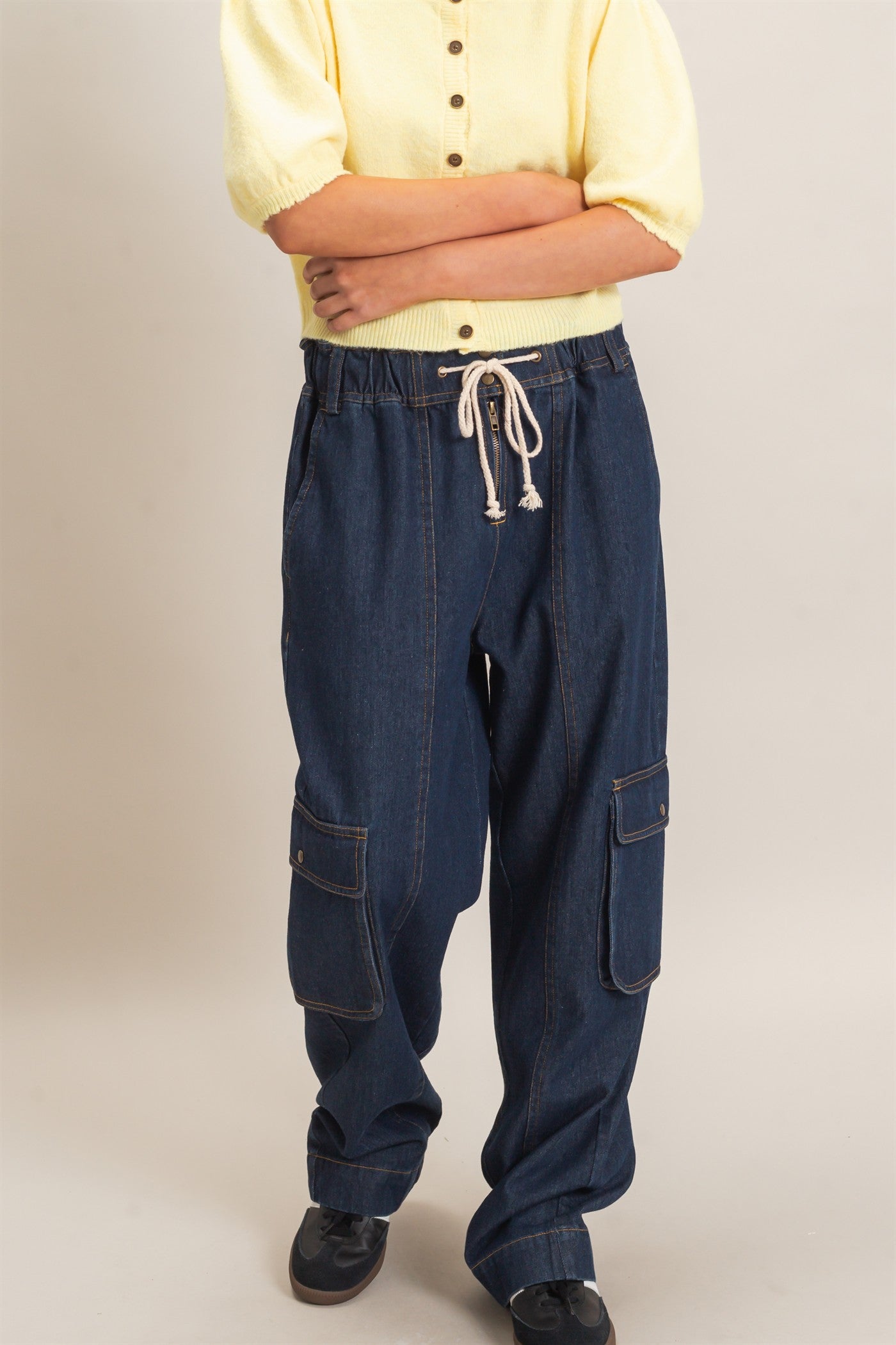 Wholesale Drawstring Cargo Denim Pants Pants HF26E182 DARK DENIM HYFVE