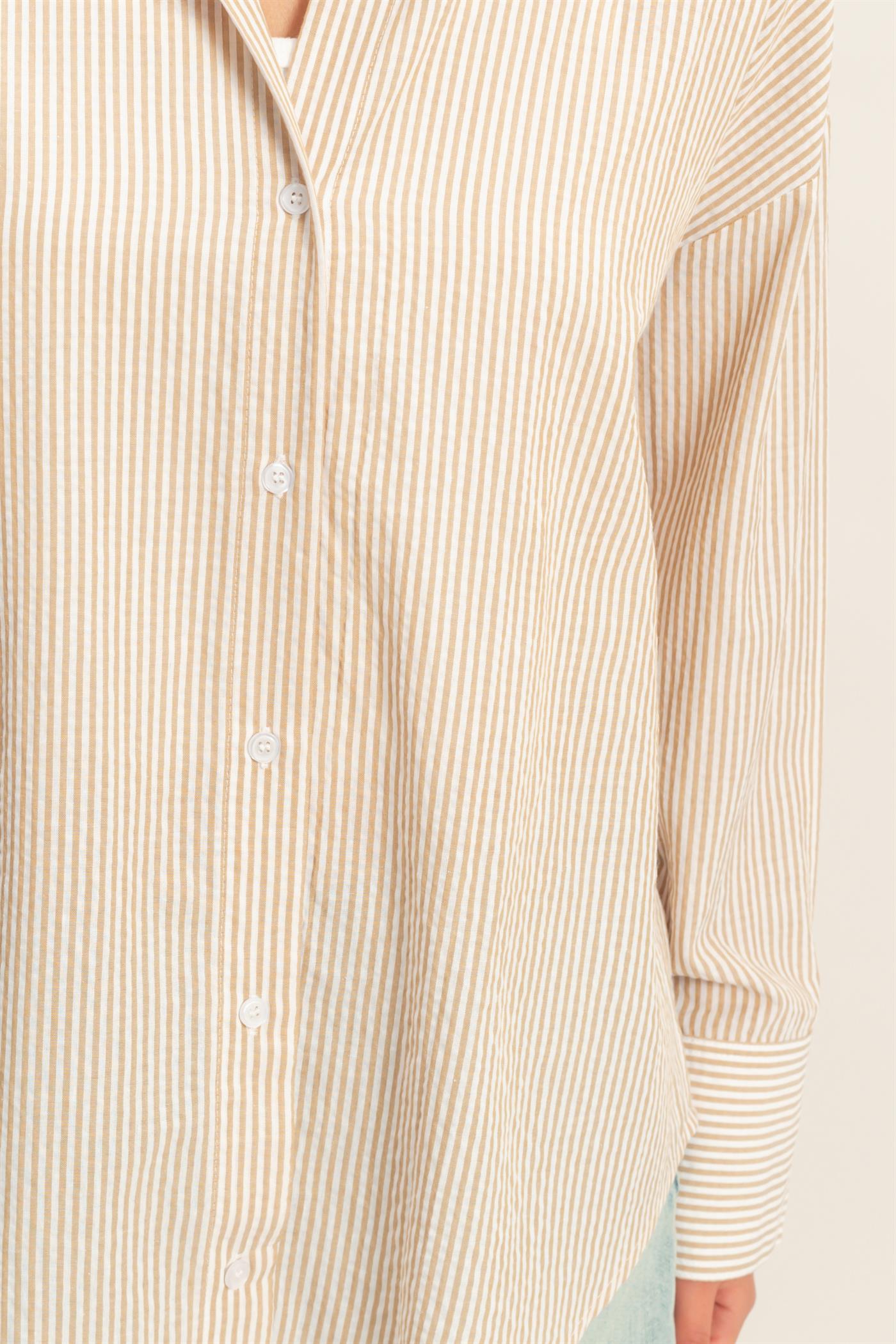 Wholesale Striped Button-Up Shirt Shirts DZ26A737 TAUPE DOUBLE ZERO