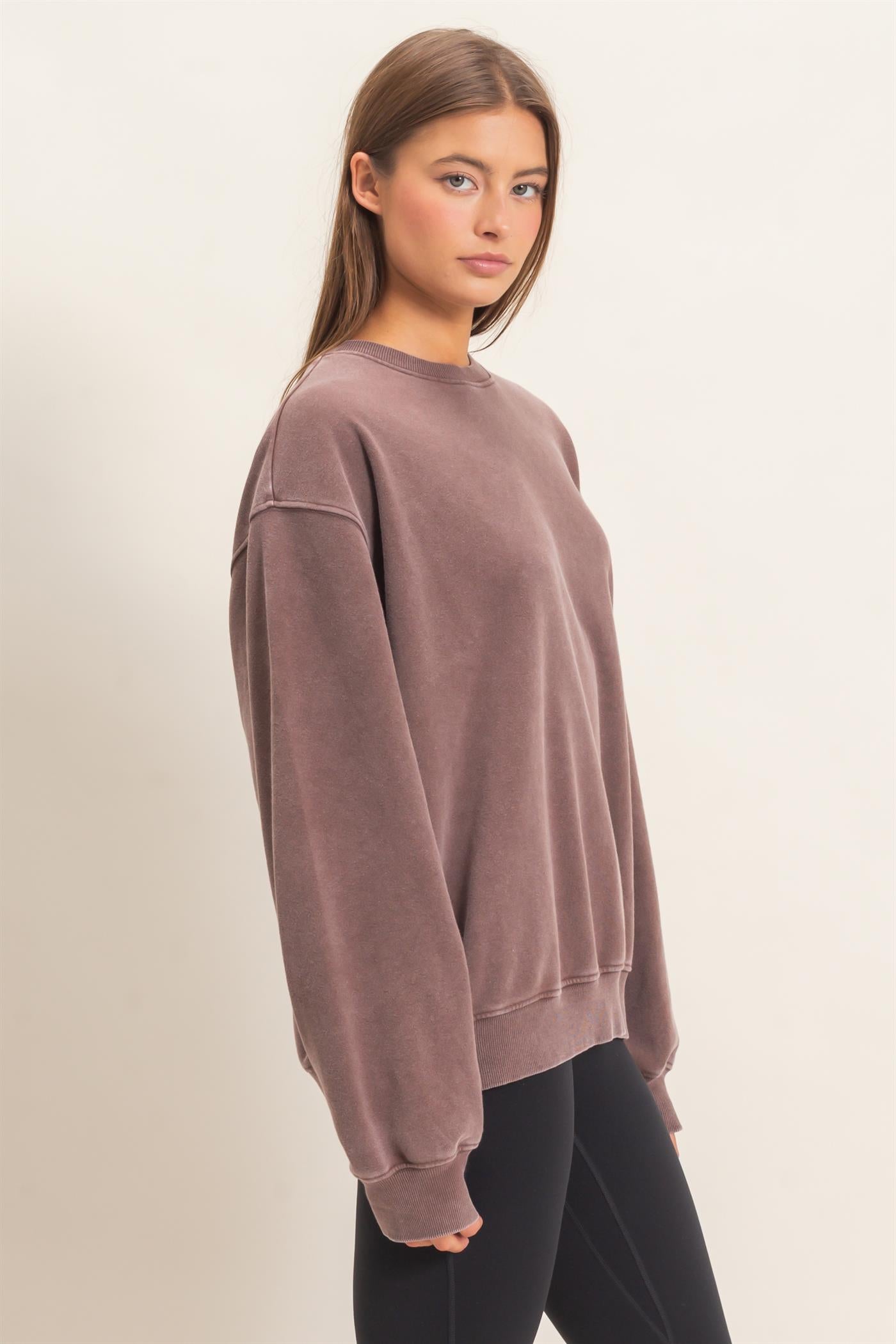 Wholesale Mineral Wash Crew Neck Sweatshirt Sweatshirts DZ26E990 DARK BROWN DOUBLE ZERO