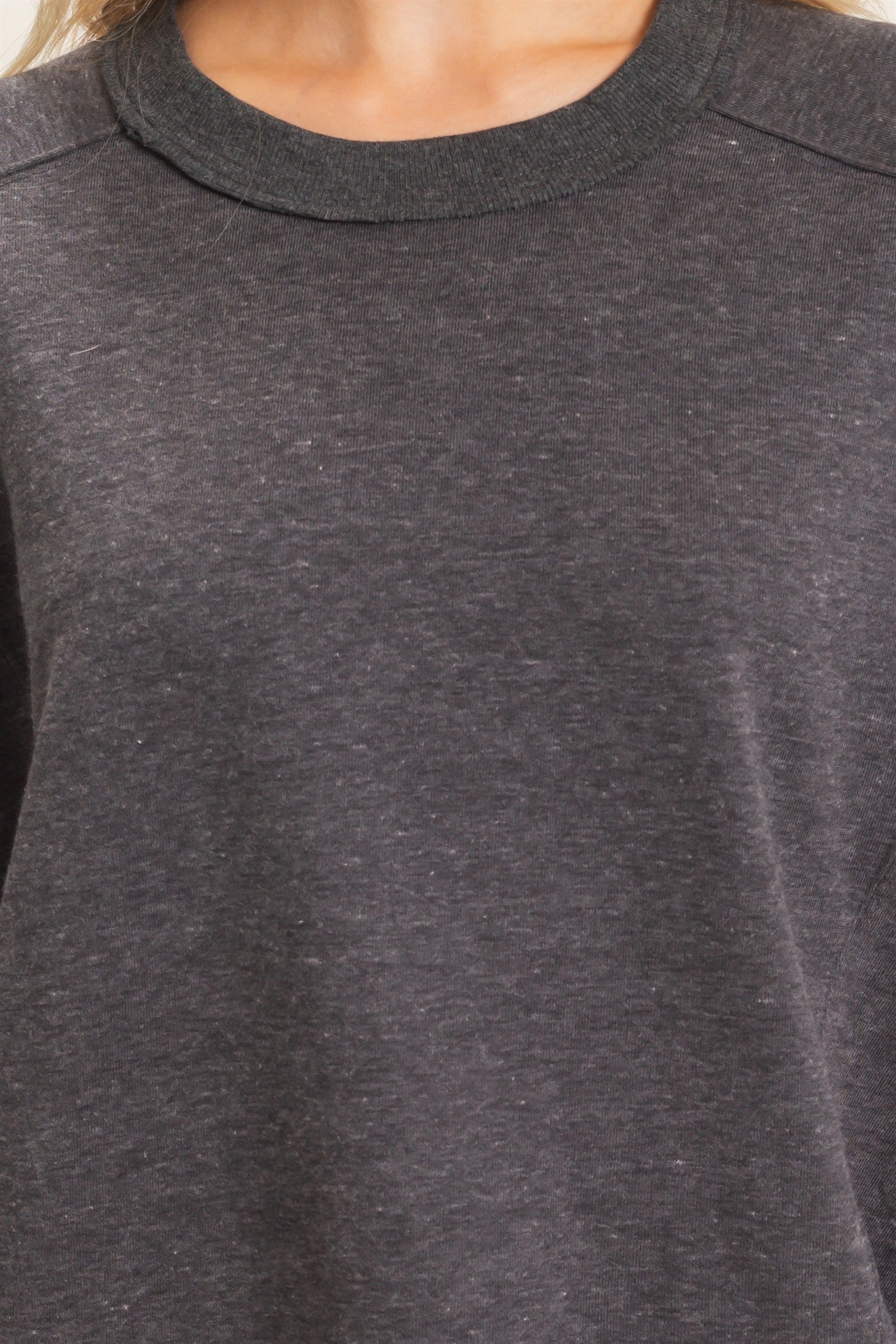 Wholesale Ribbed Crew Neck Sweatshirt Sweatshirts HF26F087 CHARCOAL HYFVE