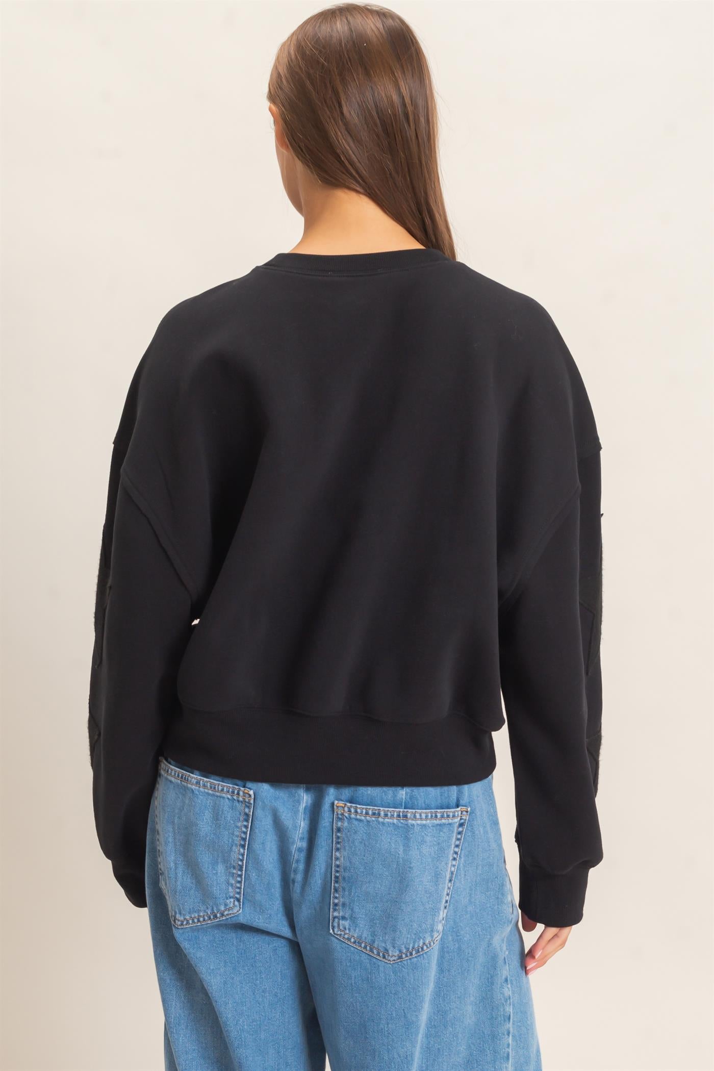 Wholesale Star Patch Sleeve Sweatshirt Sweatshirts DZ26E888 BLACK DOUBLE ZERO