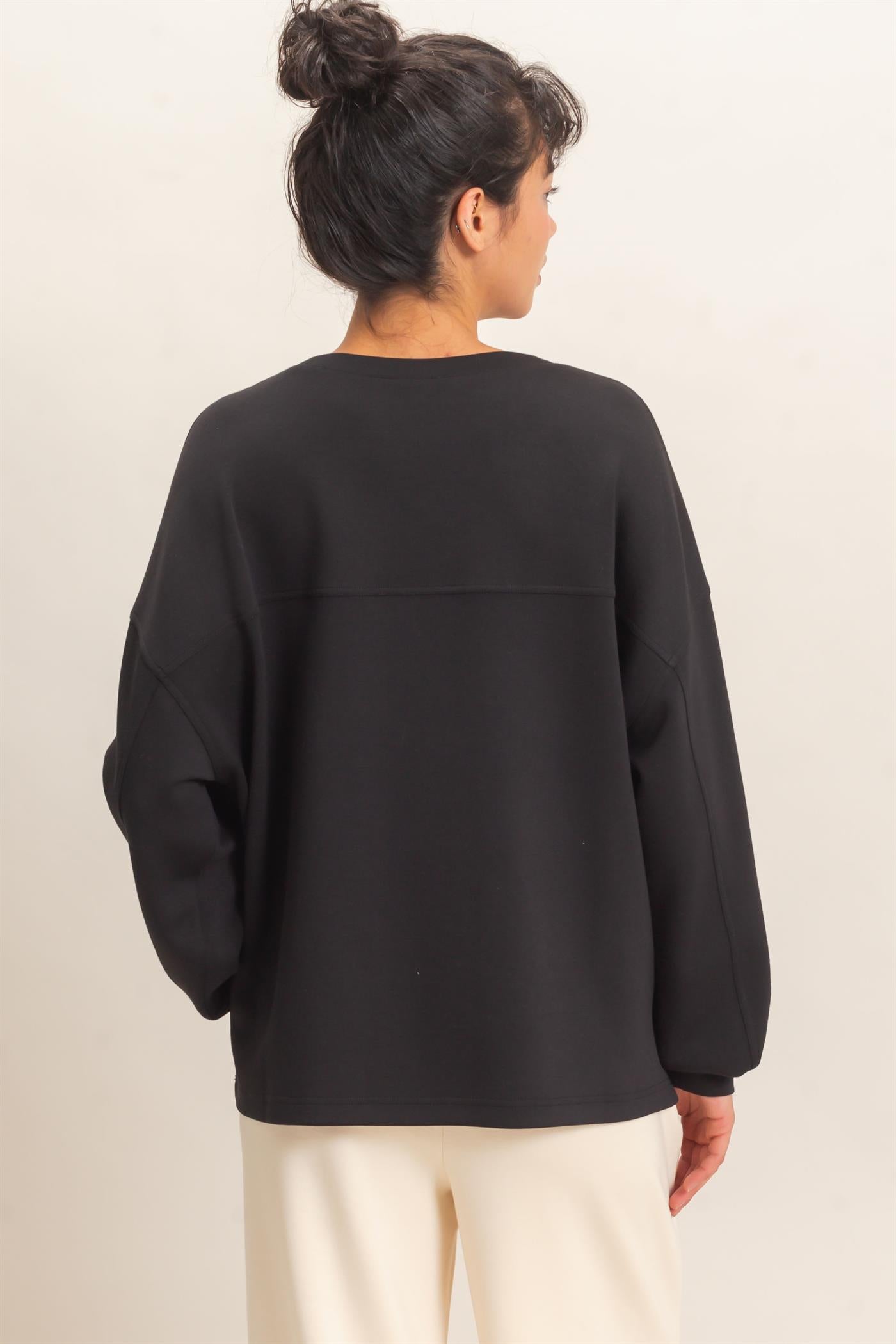 Wholesale Oversized Crew Neck Top Sweatshirts DZ26E388 BLACK DOUBLE ZERO