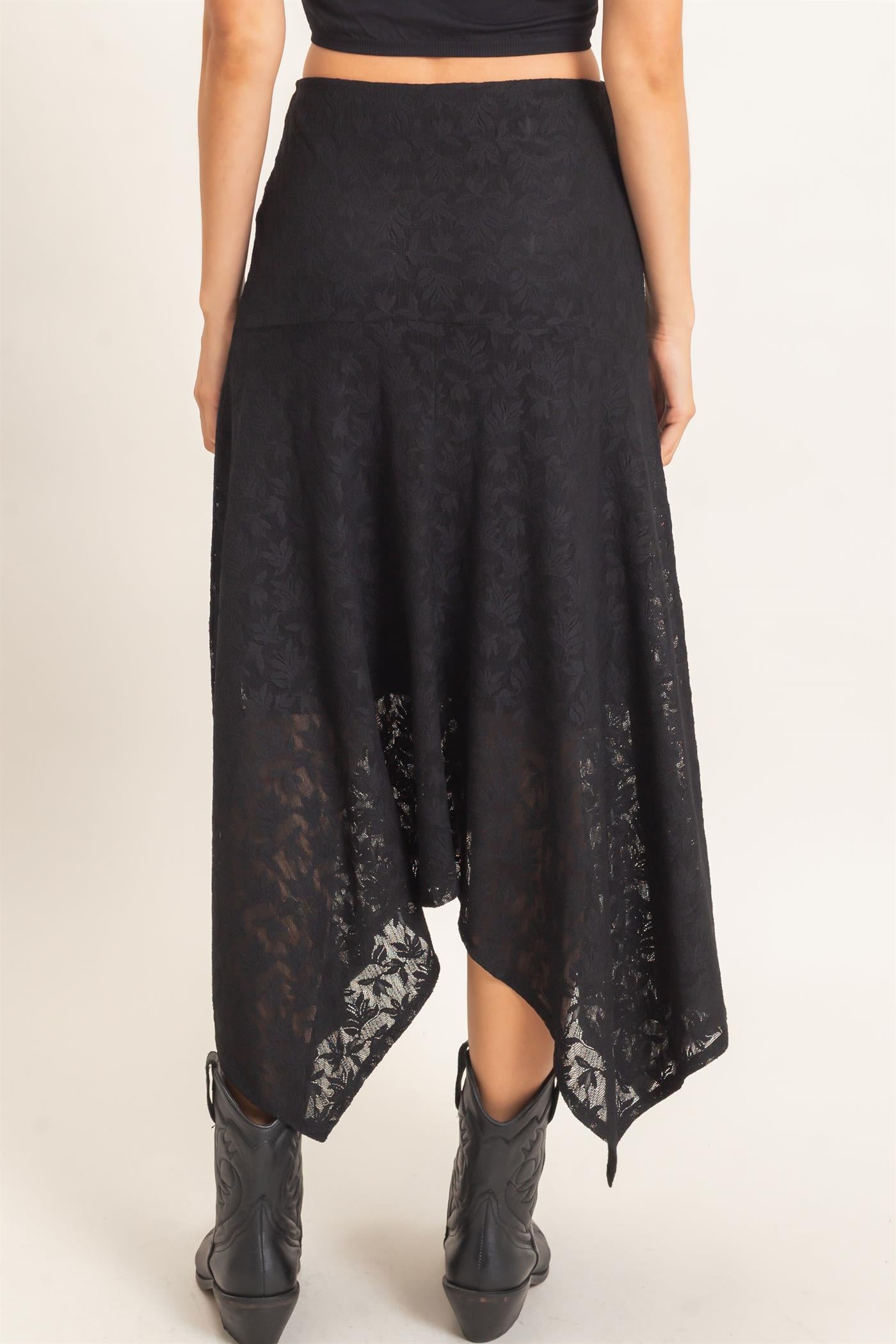 Wholesale Floral Lace Hanky Hem Skirt Skirts HF26E371 BLACK HYFVE