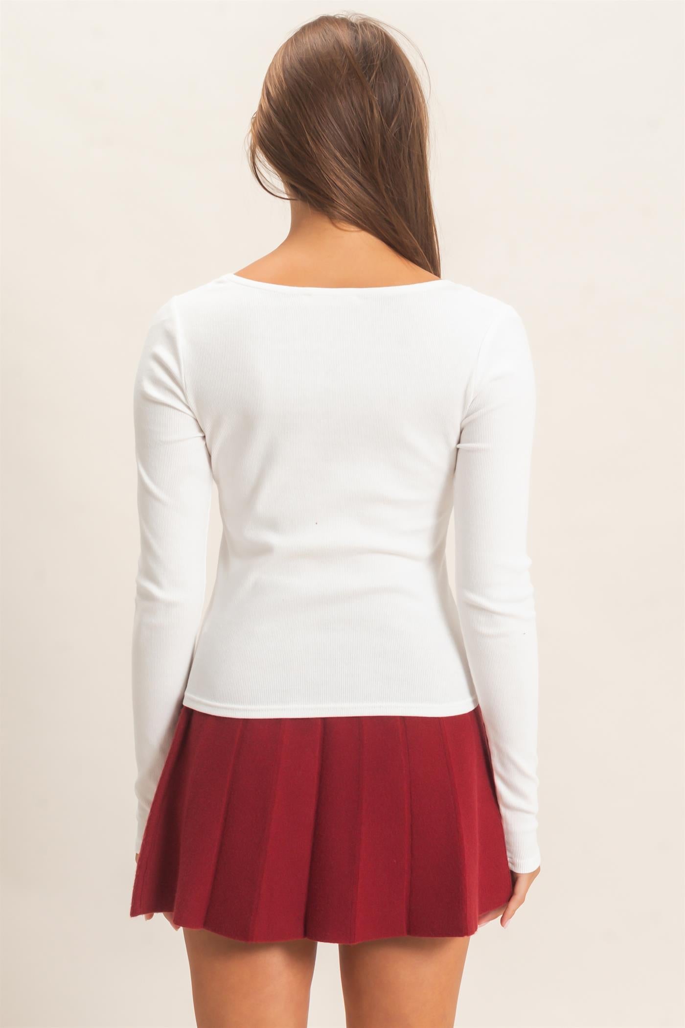 Wholesale Lace Trim V-Neck Top Clothing Tops DZ26E913 WHITE DOUBLE ZERO