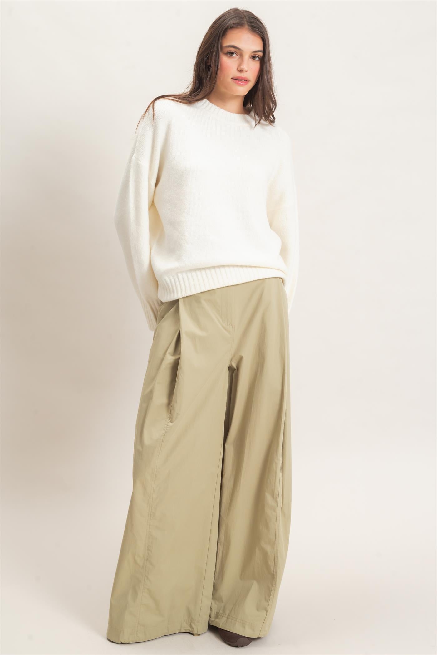 Wholesale Ribbed Crew Neck Sweater Sweaters HF26F179-D CREAM HYFVE