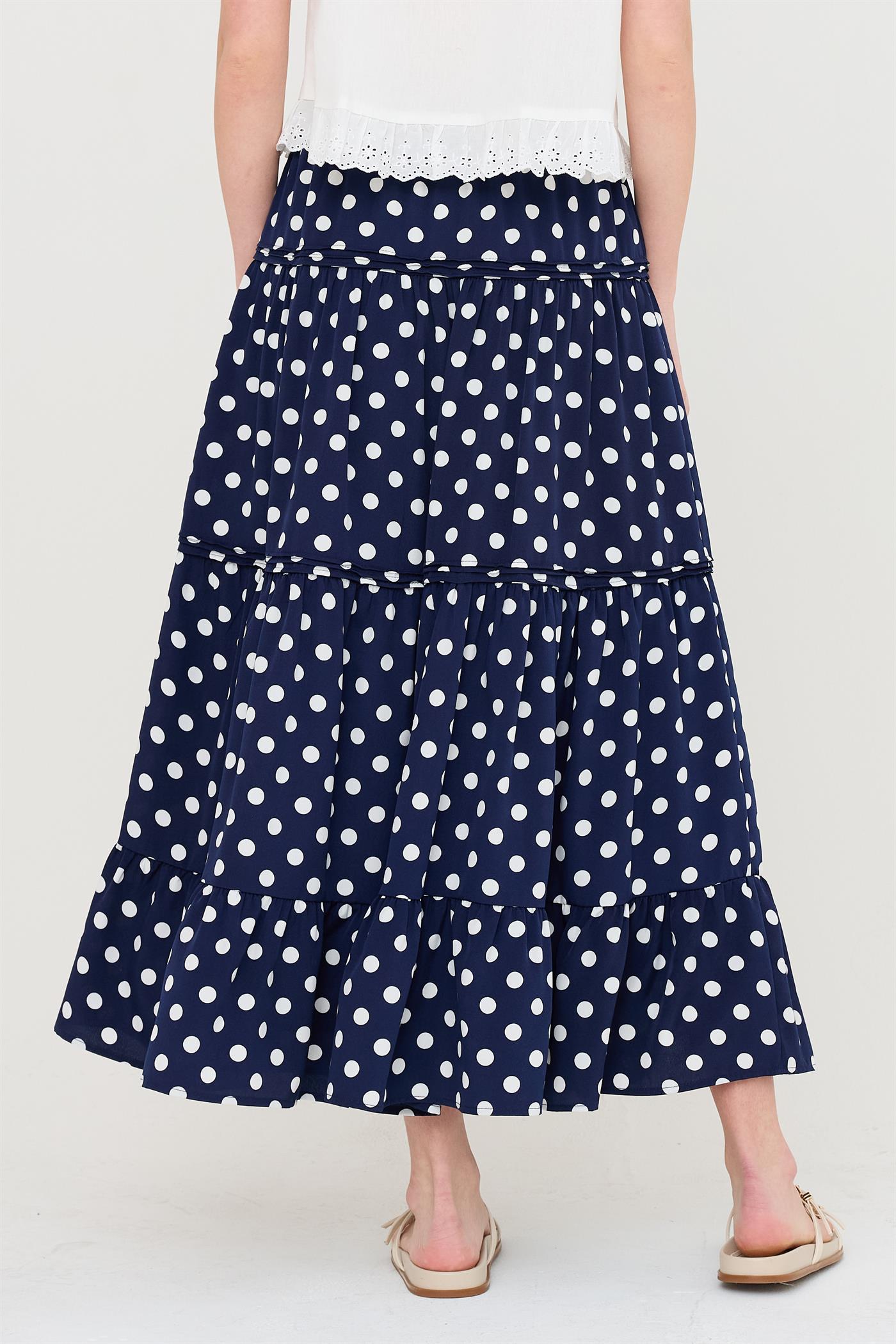 Wholesale Tiered Polka Dot Skirt Skirts HF26C066 NAVY HYFVE