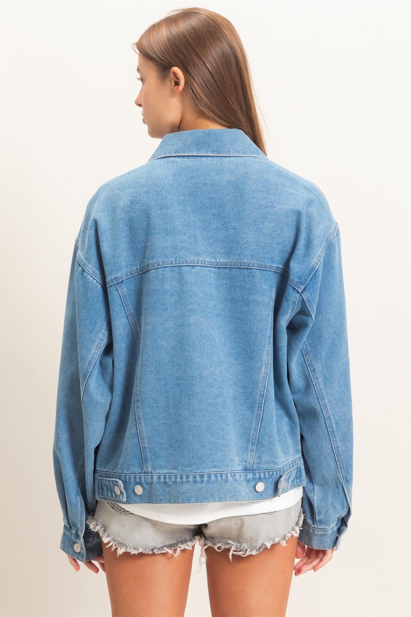 Wholesale Oversized Denim Trucker Jacket Coats & Jackets DZ26E804 MEDIUM BLUE DOUBLE ZERO