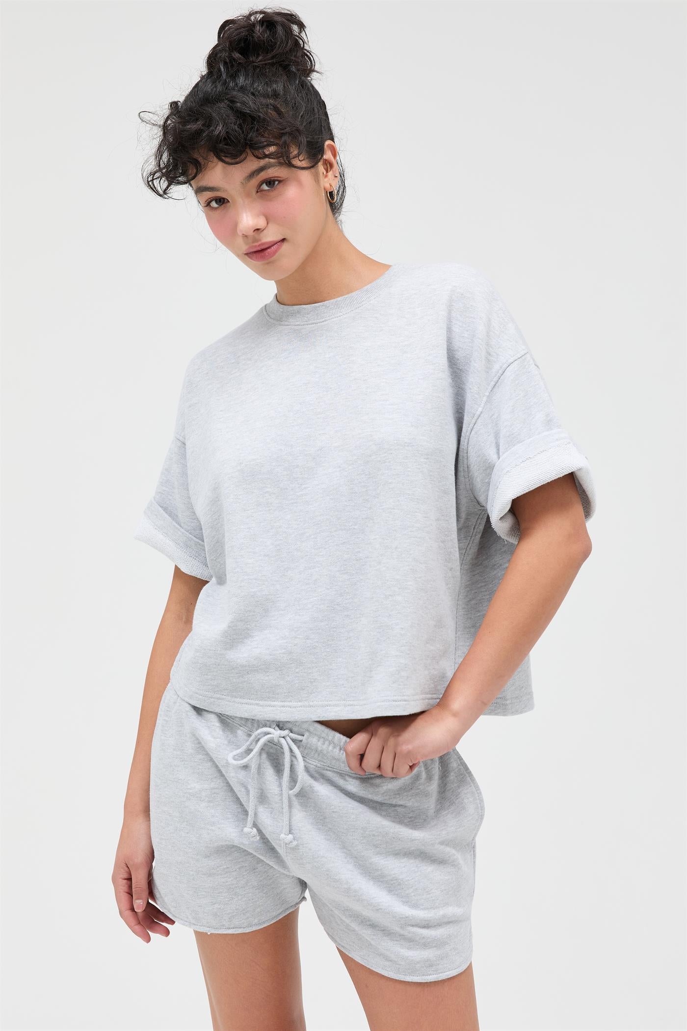 Wholesale Acid Wash Boxy Crew Neck Top T-Shirts DZ26C093 HEATHER GRAY DOUBLE ZERO