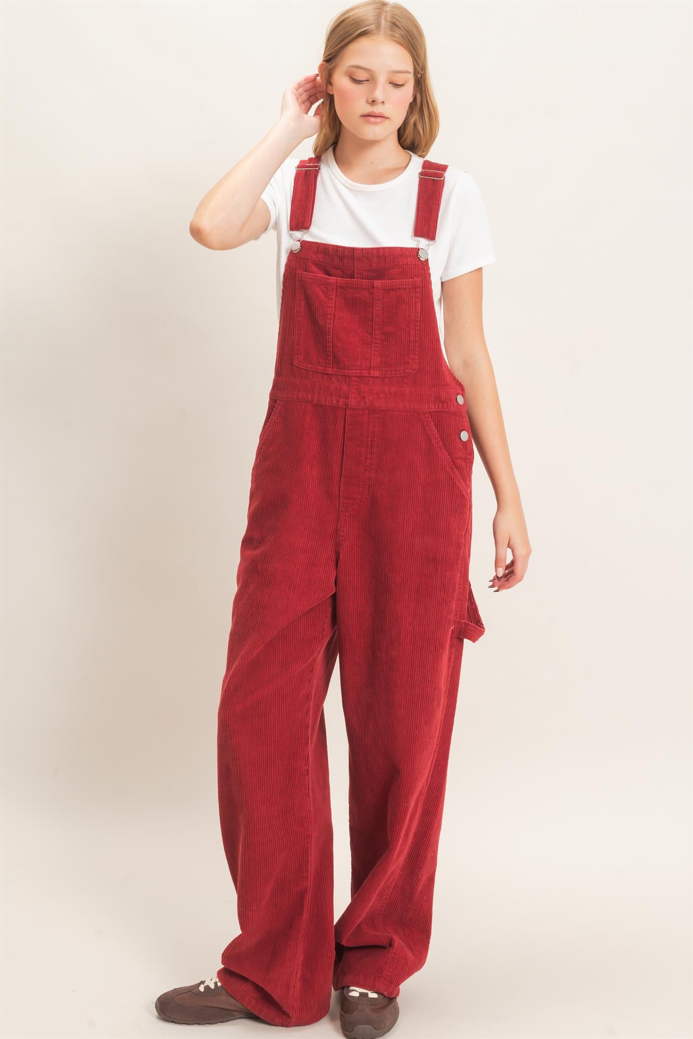 Wholesale Mineral Wash Corduroy Overalls Clothing HF26F210-D BURGUNDY HYFVE