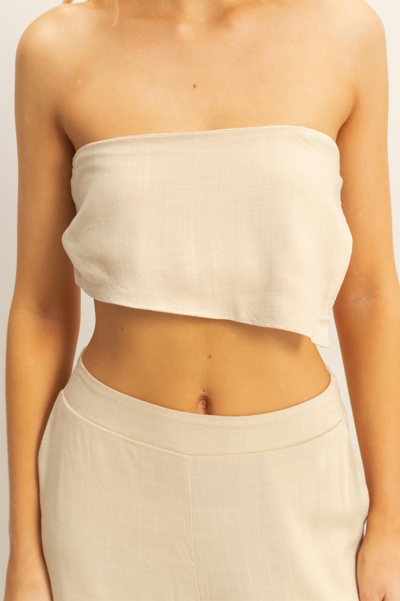 Wholesale Stretch Linen Top And Pants Set Clothing HF25E016-SET L.TAUPE HYFVE
