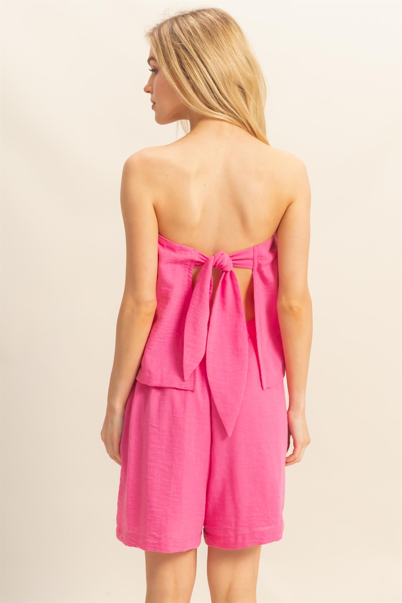 Wholesale Tube Top And Flowy Shorts Set Clothing HF25A273-SET MAGENTA HYFVE