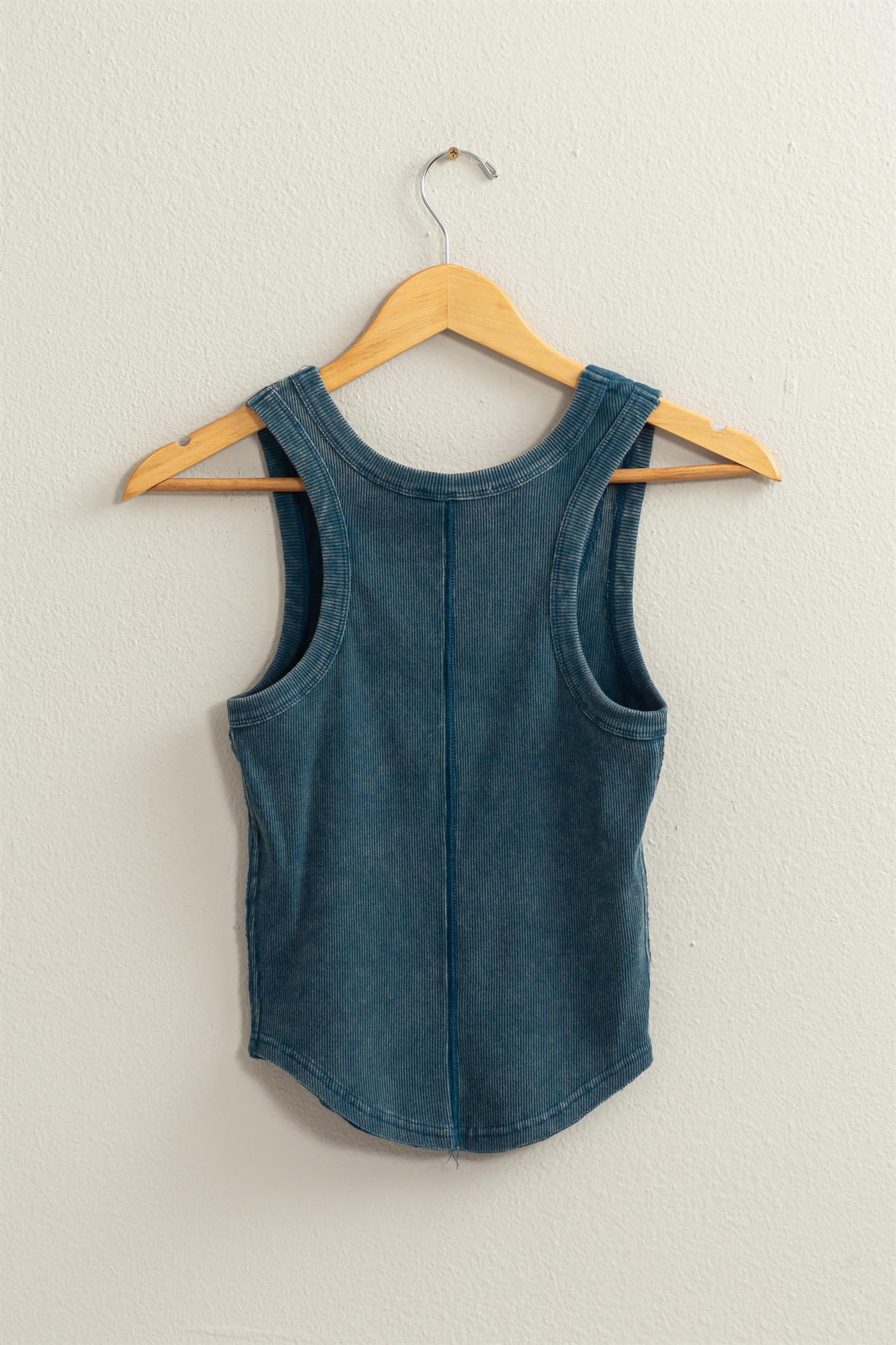 Wholesale Acid Washed Tank Top Clothing Tops DZ24A649-D DARK TEAL DOUBLE ZERO