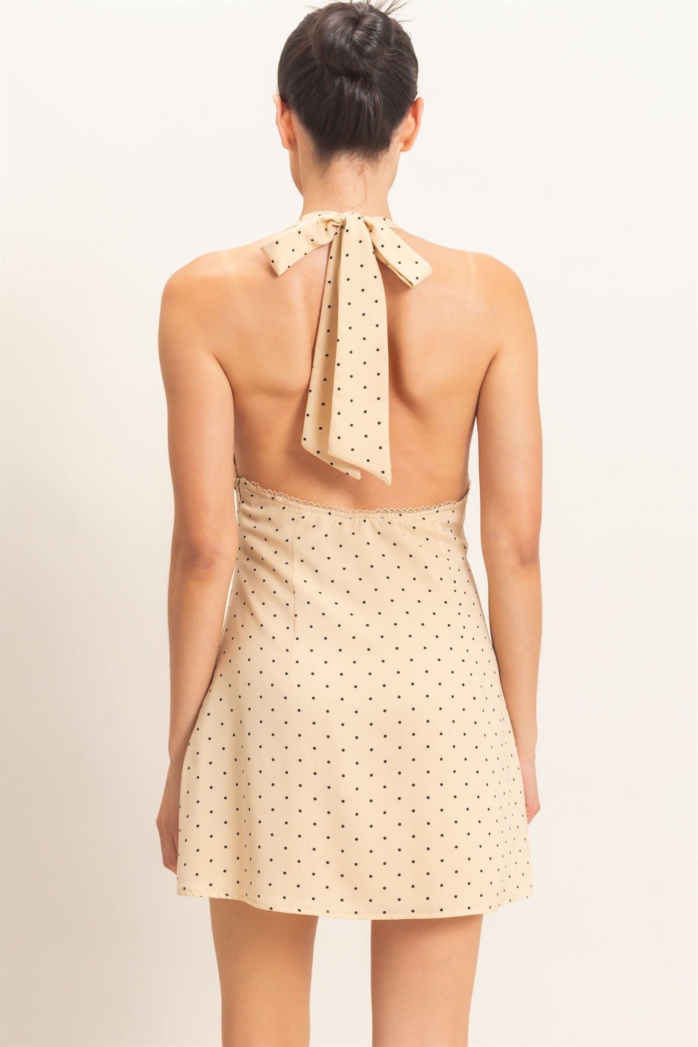 Wholesale Polka Dot Halter Dress Dresses HF26F027 BEIGE HYFVE