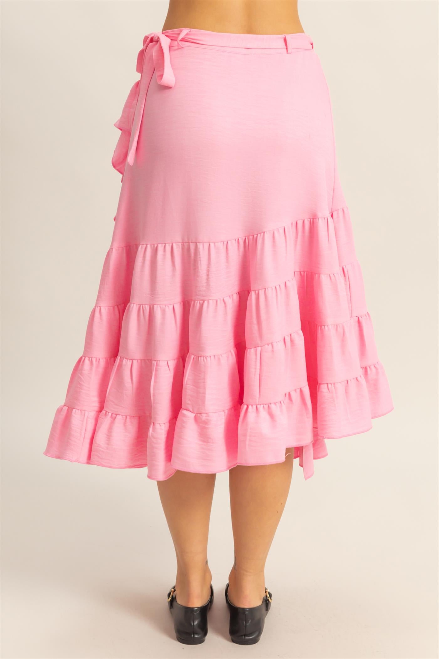 Wholesale High-Waist Tiered Wrap Maxi Skirt Skirts HF24F553 L.PINK HYFVE