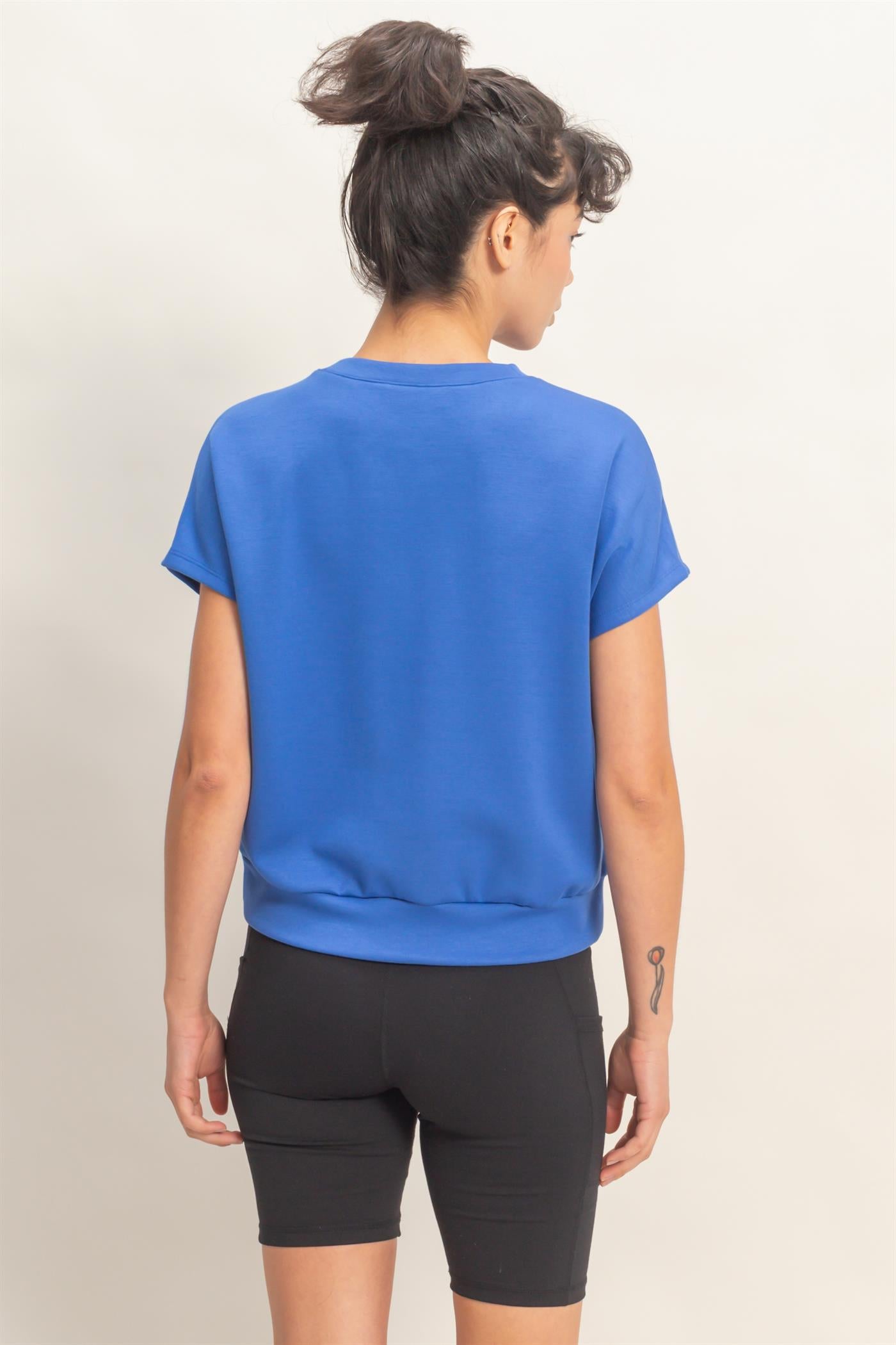 Wholesale Crew Neck Short Dolman Sleeve Top Clothing Tops DZ26C205 COBALT DOUBLE ZERO